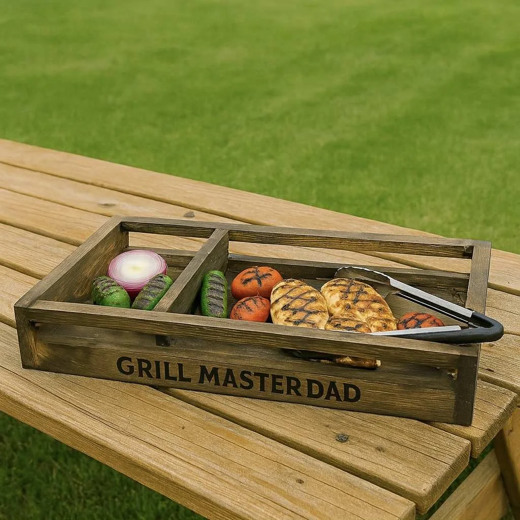 BBQ Grilling Tray Food Organizer – Custom Wood Tray for Grill Masters