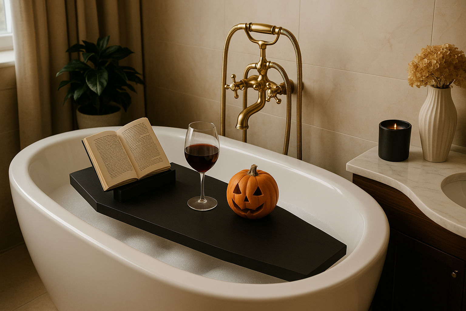 Halloween Coffin Bathtub Caddy | Handmade Wooden Gothic Bath Tray