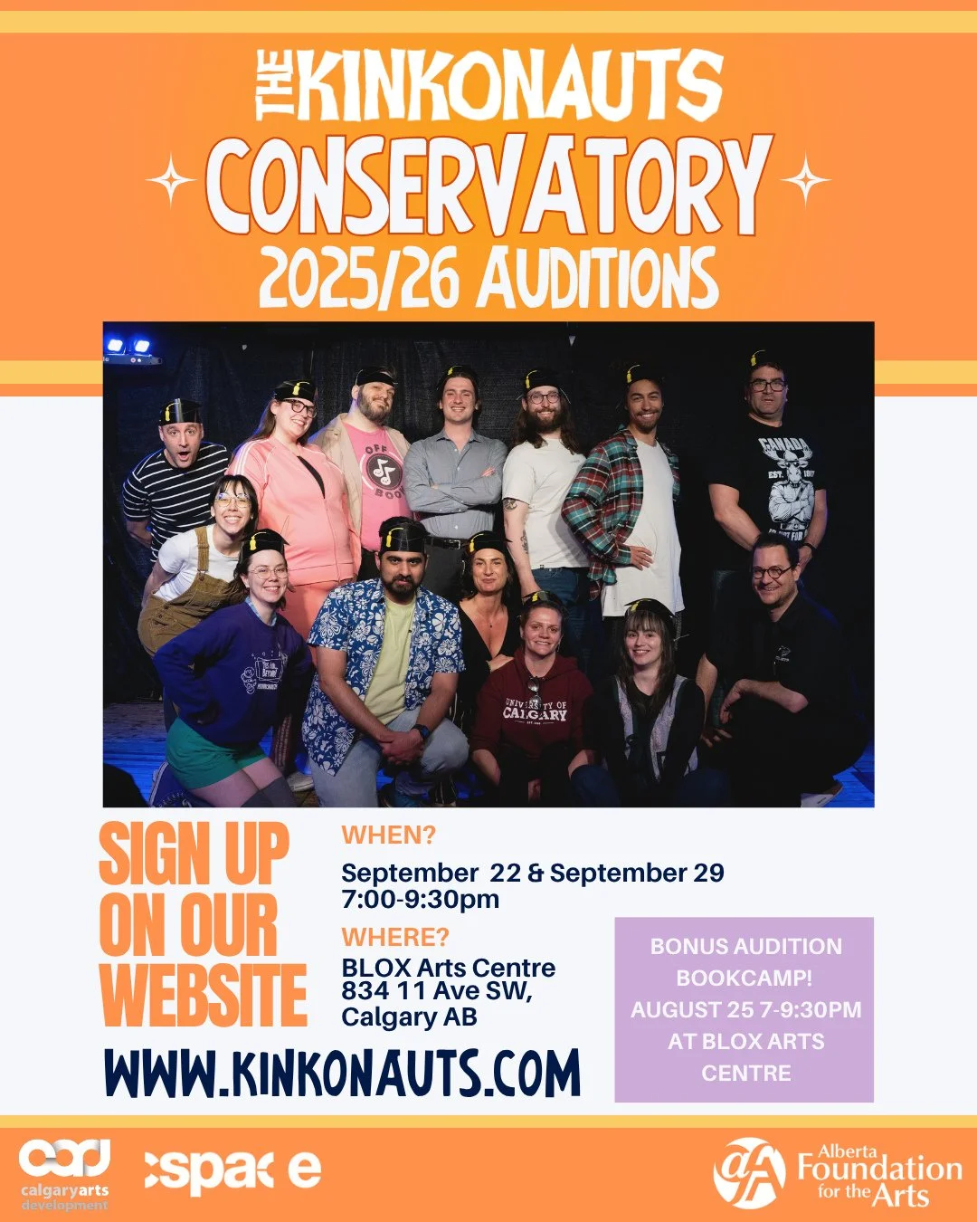 The Kinkonauts Conservatory 2025/56 Audition Sign Up is now OPEN!⁠
⁠
Have you ever wanted to become a Kinkonaut? The first step is to audition! ⁠
Check out our website www.kinkonauts.com for more information⁠
⁠
#YYC #YYCTheatre #YYCArts #YYCEvents #C