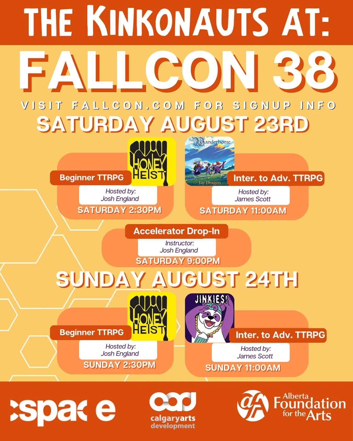 Are you looking for something to do this weekend? 🎲♟️🧝&zwj;♂️⚔️

Look no further! The Kinkonauts are at Fallcon this weekend!

We&rsquo;ll be hosting Table Top Role-Playing Games both Saturday and Sunday; for beginners and experienced players alike