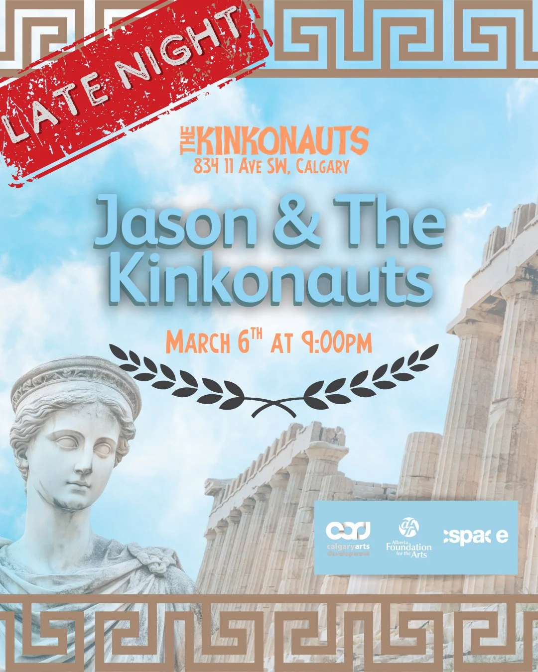 LATE NIGHT SHOW

The legendary Greek hero sails again but, this time not with The Argonauts but, with The Kinkonauts! Join company members as they travel along the sea and encounter mythical creatures and funny characters. Do the Kinkonauts have what