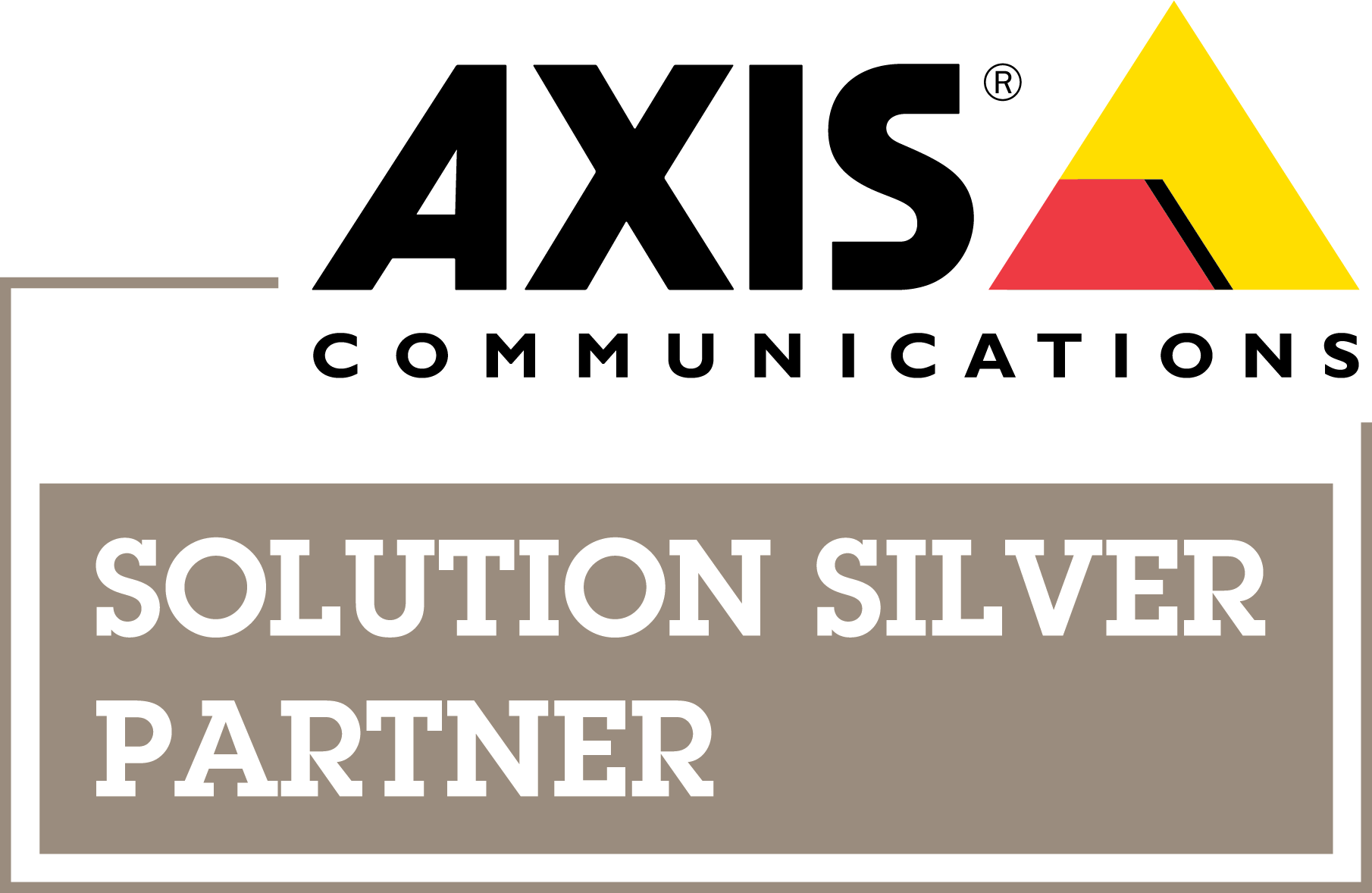 Logo with a stylized red, yellow, and black mountain, and the text 'Solution Silver Partner' written below.
