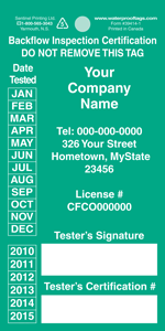 One Sided Backflow Tags — Waterproof Tags