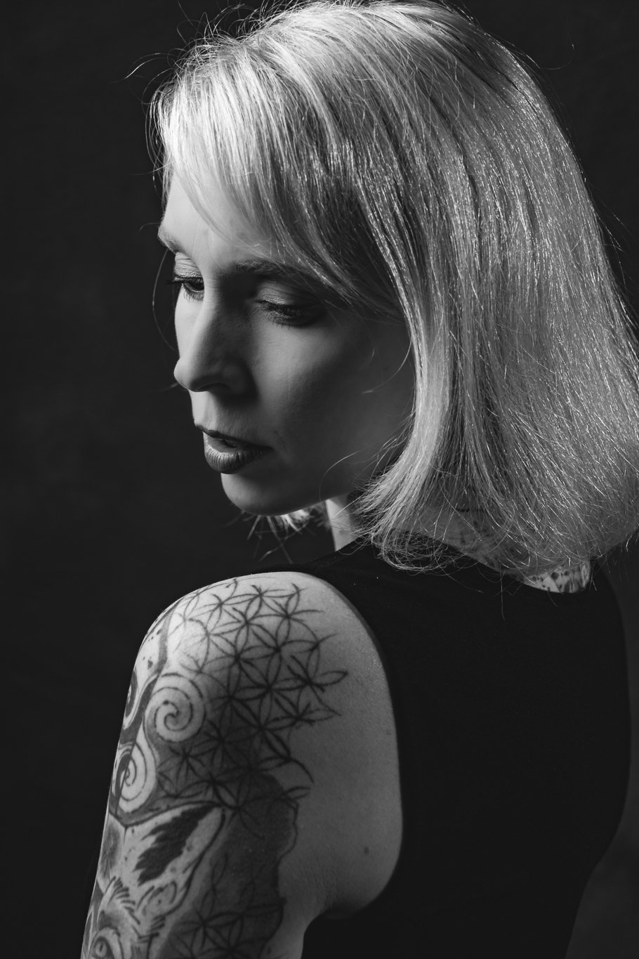 high contrast portrait of a blond women