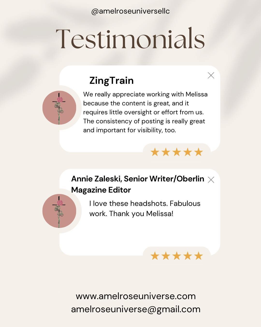 Feeling grateful for these amazing testimonials from my clients! 🙌 

It's incredibly rewarding to see the impact of our collaboration reflected in their words. From growing their online presence to boosting engagement, I'm dedicated to helping busin