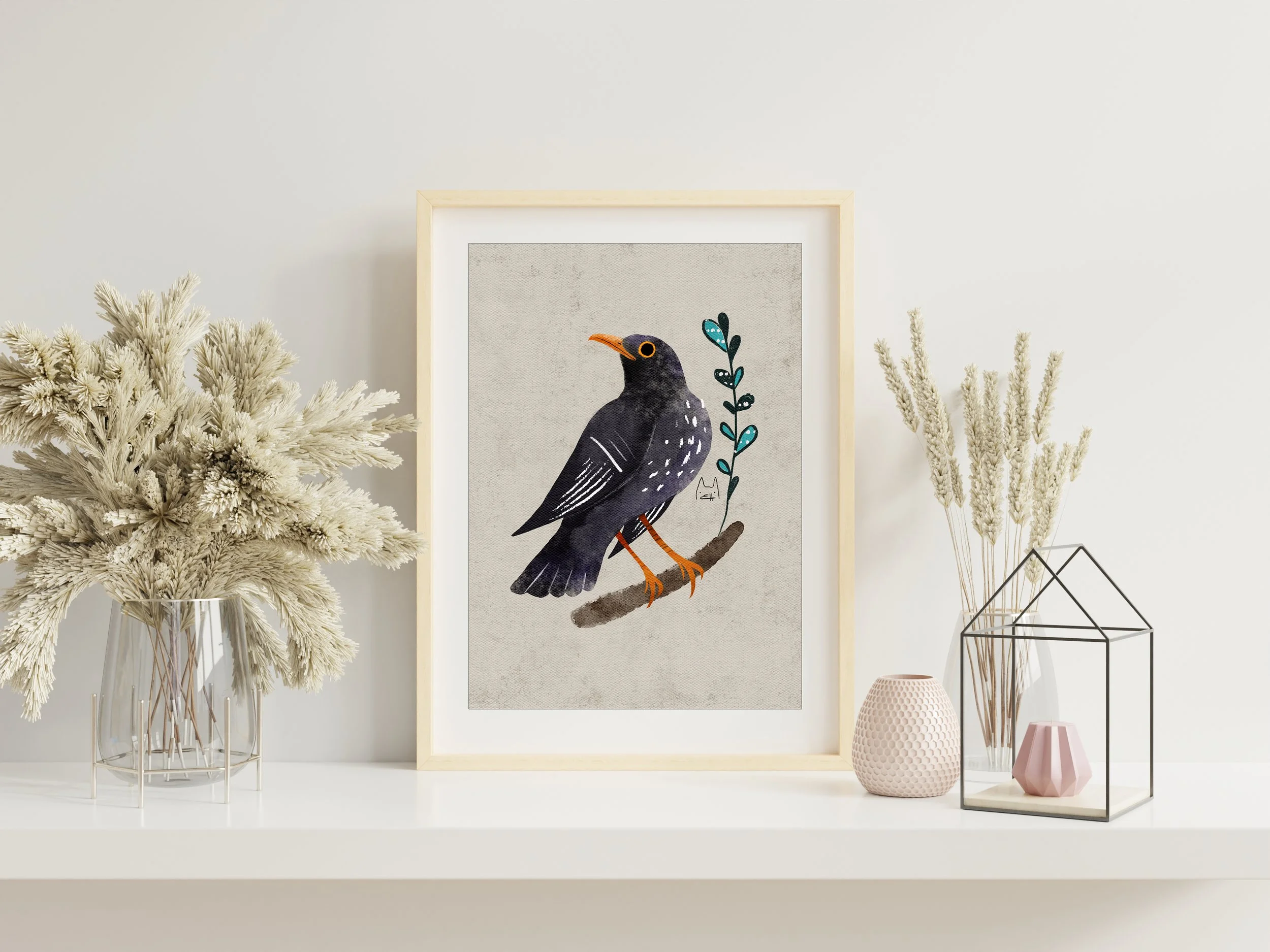 AP-116 common blackbird art print-3.jpg