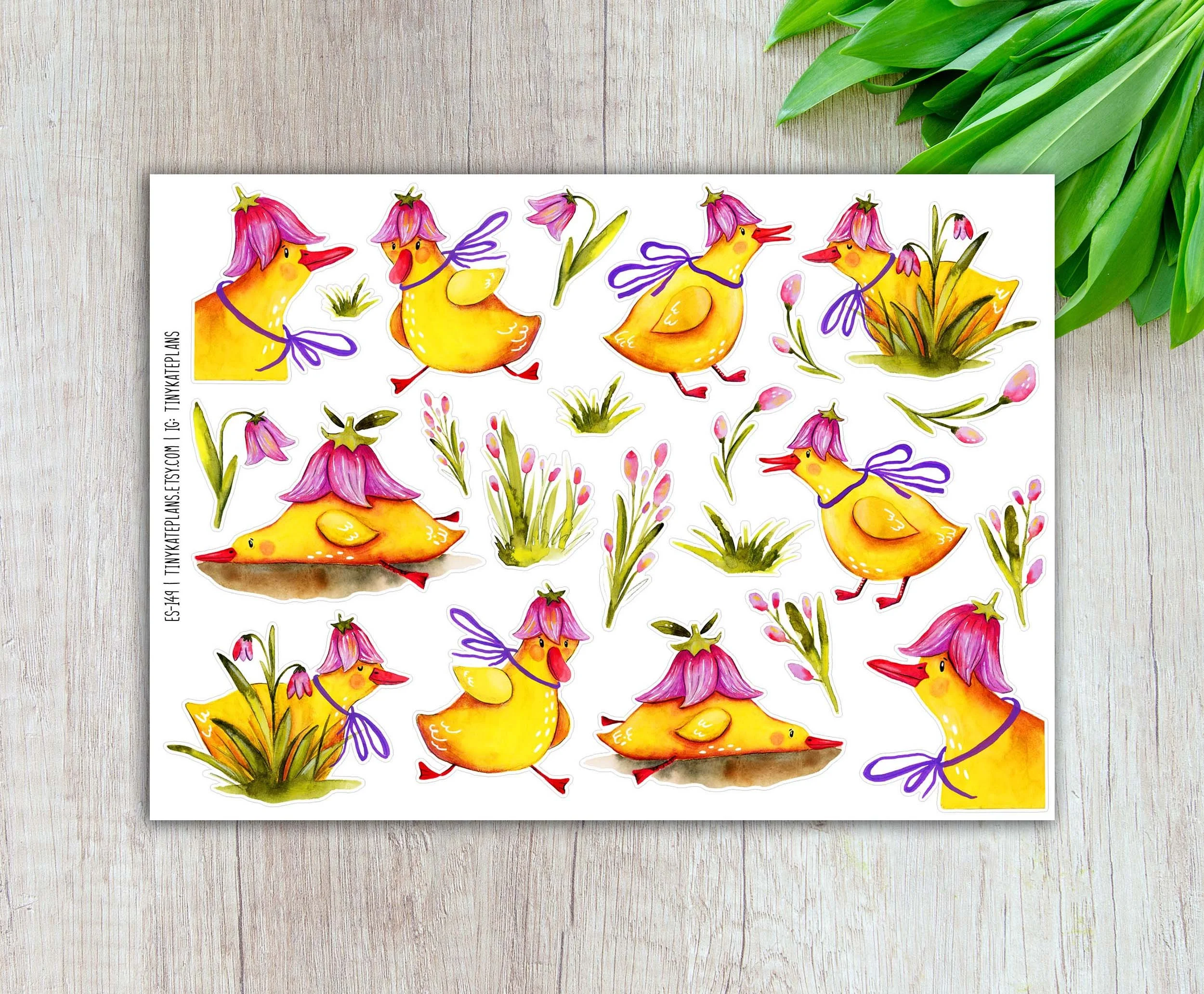Spring Duckies Planner Stickers, Spring Bird Planner Stickers, Easter Stickers. ES-149