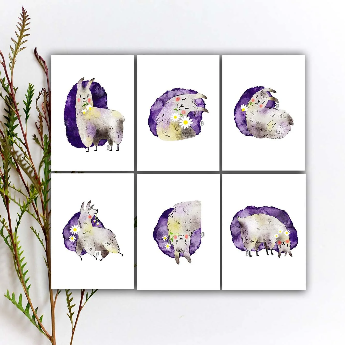 Happy LLamas Postcard Set, Cute Llama Postcard Print For Postcrossing, Spring Llama Penpal Postcard, Happy LLamas Postcards. AC-229