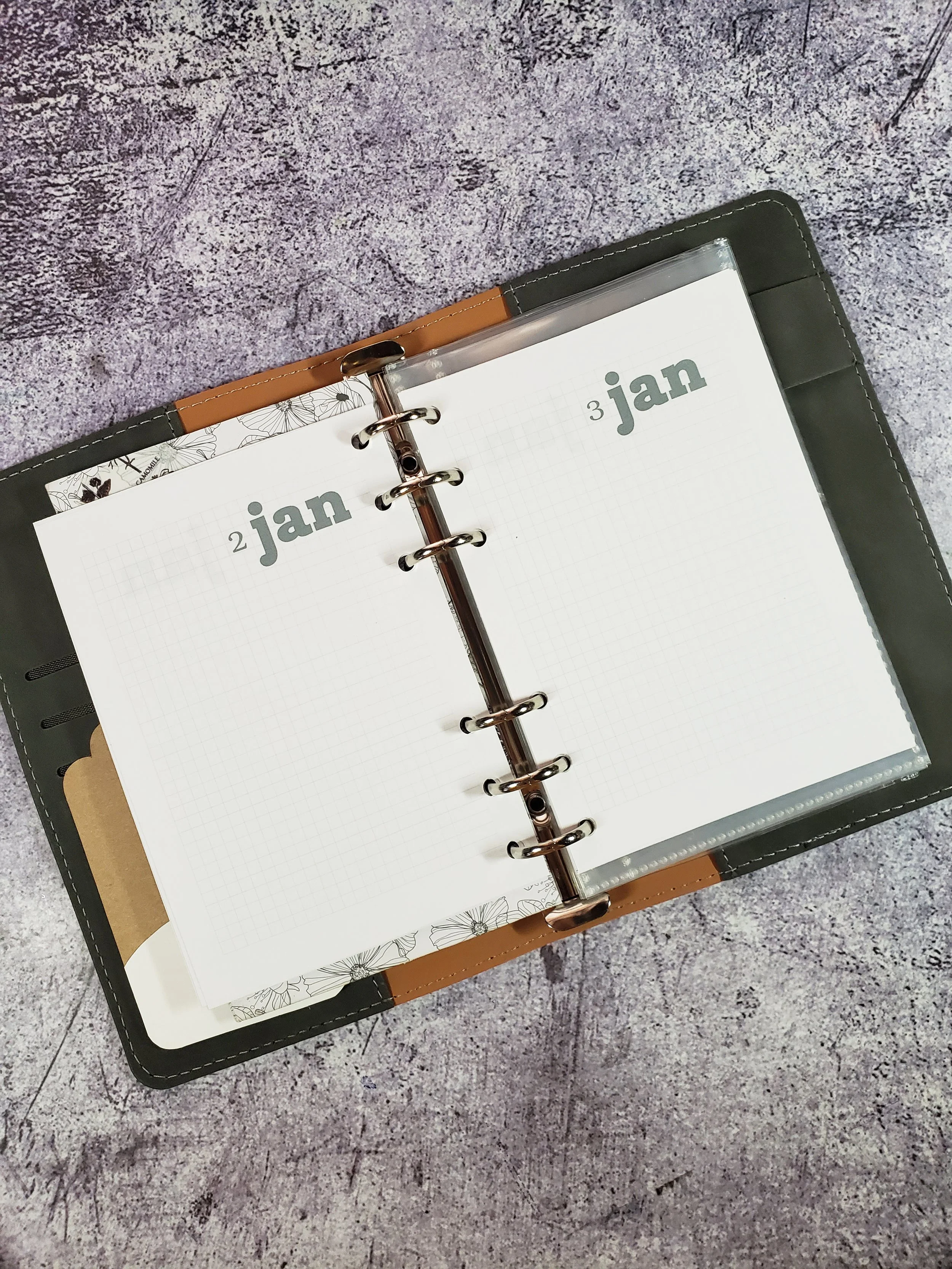 PRINTABLE January A6 UNDATED Ring planner grid daily inserts, A6 planner inserts