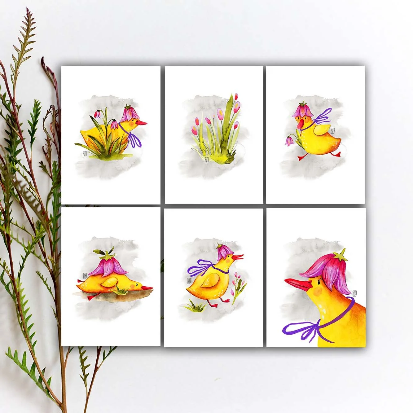 Spring Duckies Postcard Set, Easter Postcard Set, Spring Postcard. AC-233