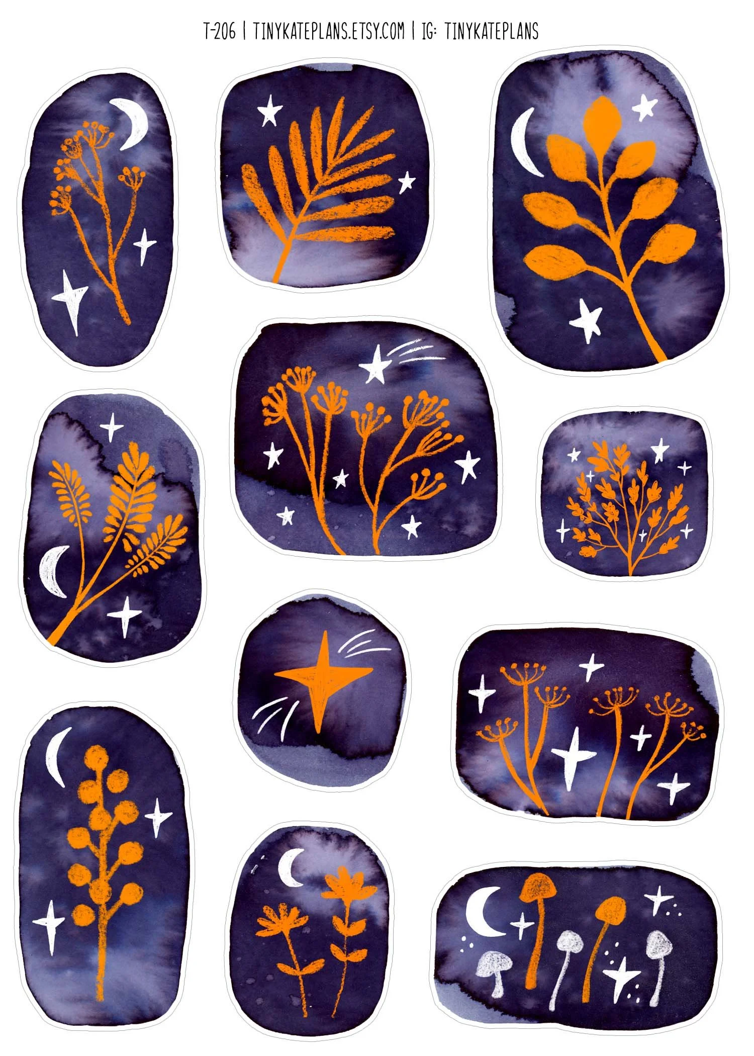 T-206 Blue and orange floral ink blobs 5x7.jpg