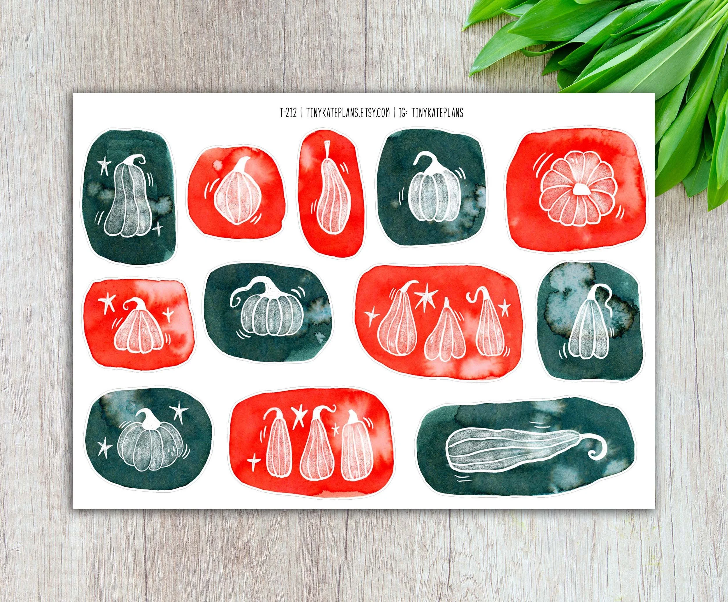 White Pumpkins on Ink Planner Stickers, Fall Pumpkin Planner Stickers. T-212
