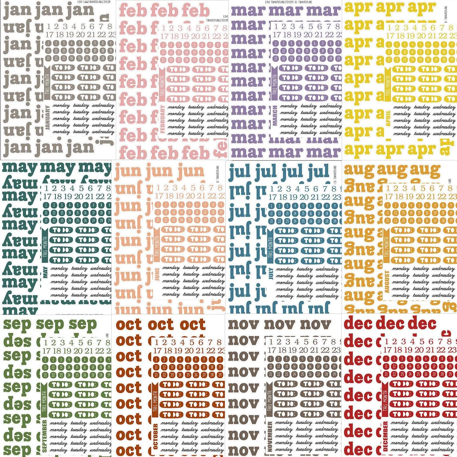 Build A Planner Planner Sticker Kit, Monthly Planner Stickers, Daily Planner Stickers, Date Planner Stickers. E-272