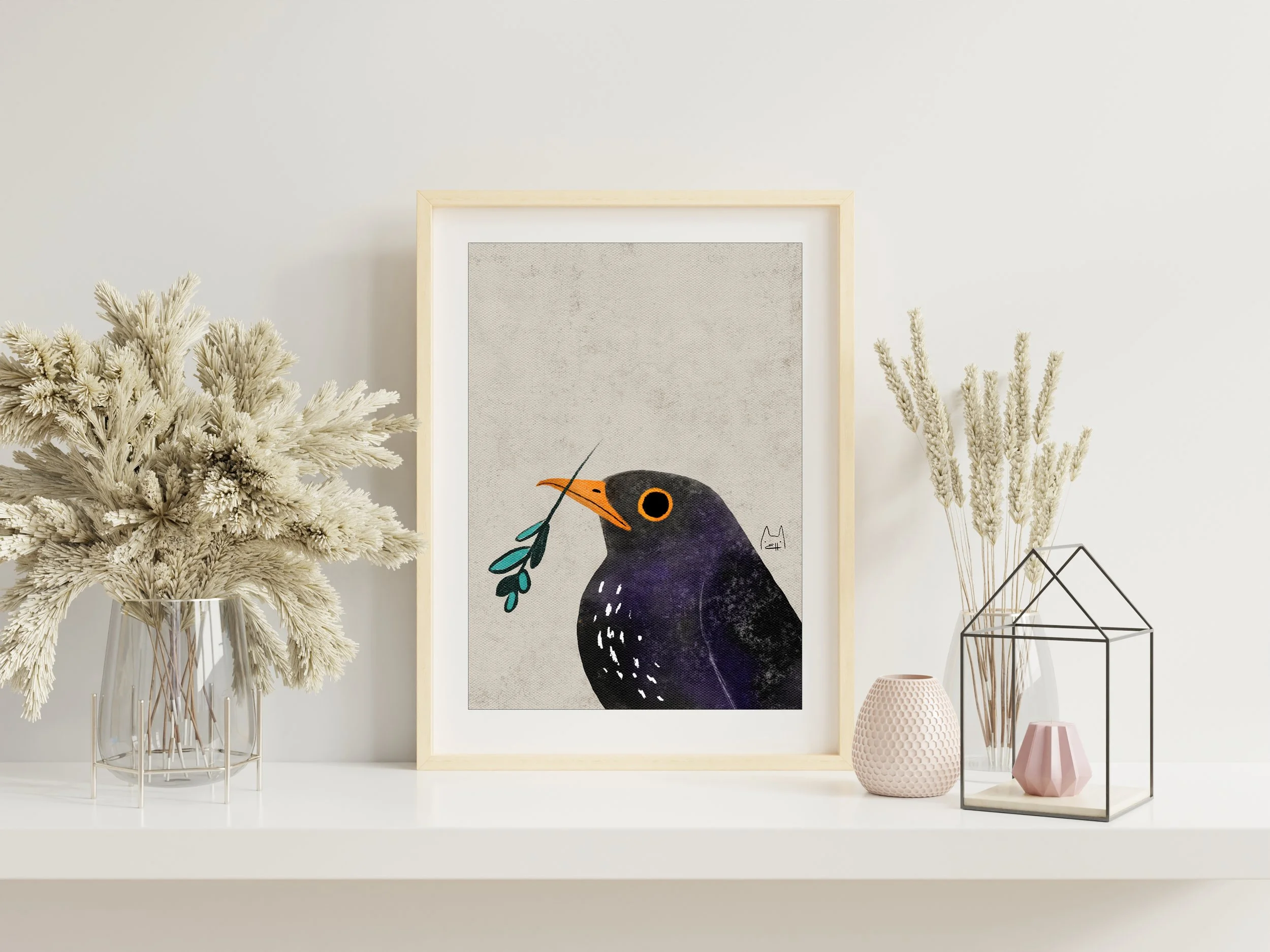 AP-116 common blackbird art print-4.jpg