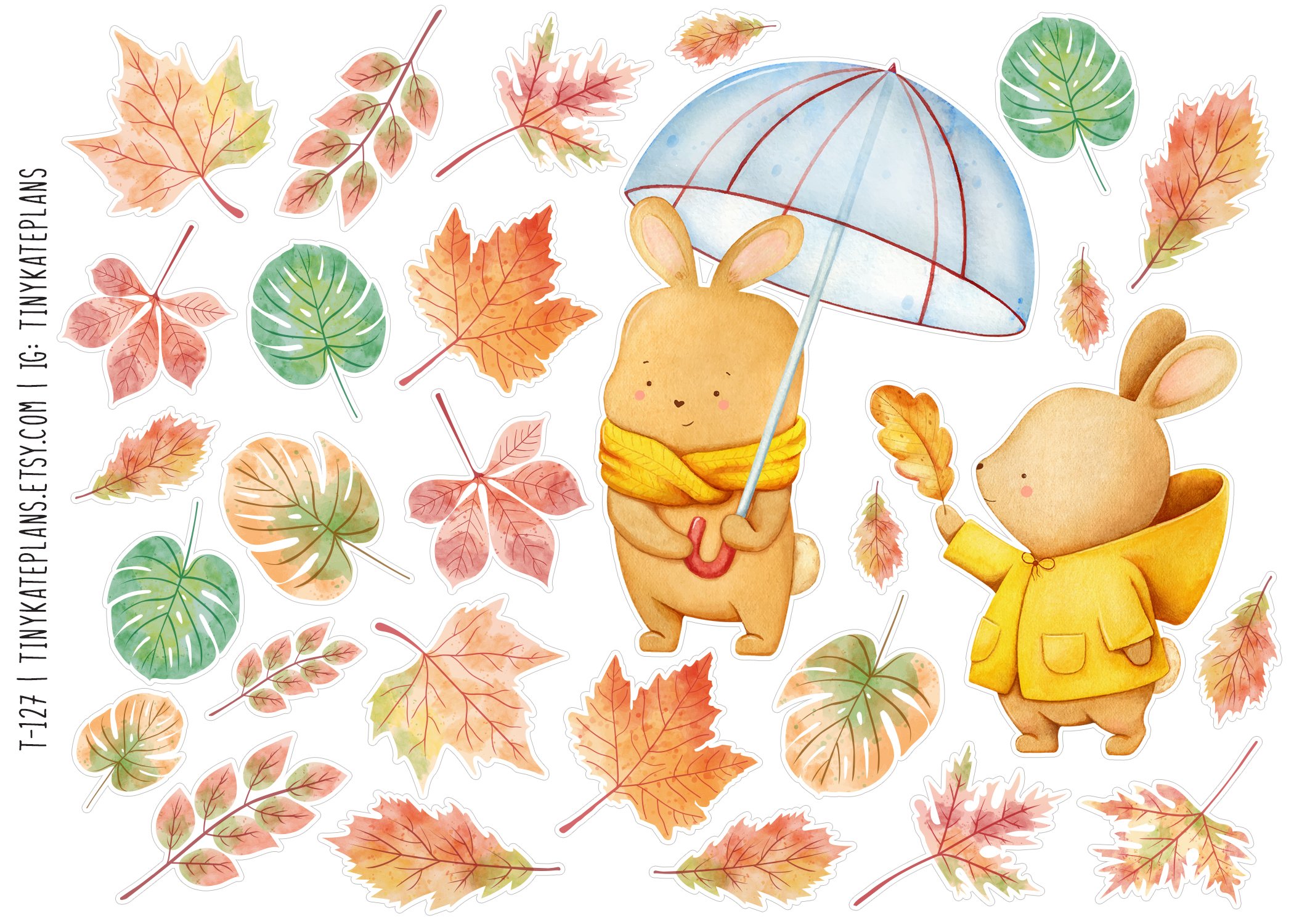 T-127 fall bunnies and leaves 5x7.jpg