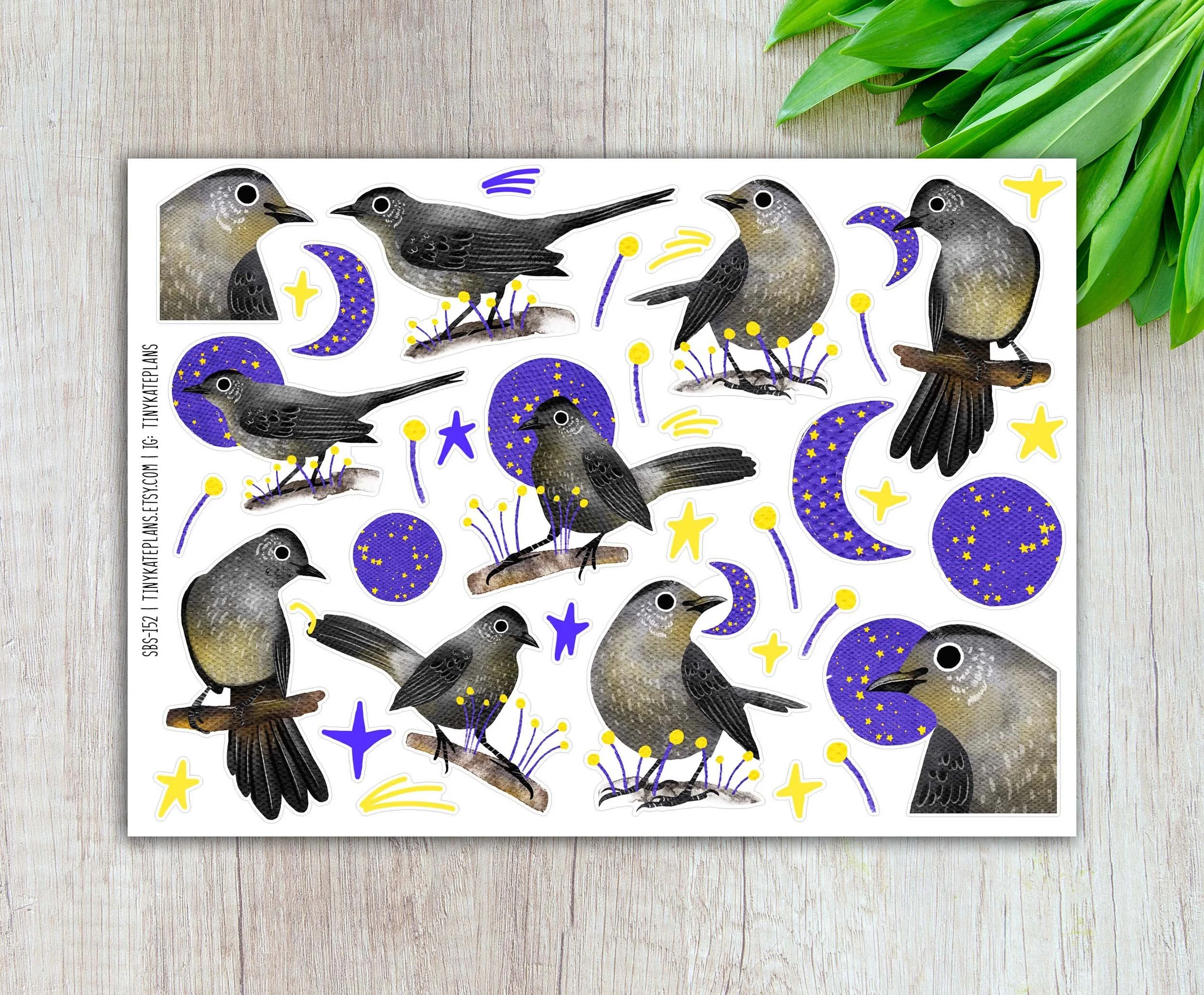Gray Catbird Planner Stickers, Silly Bird Planner Stickers, Halloween Stickers. SBS-152