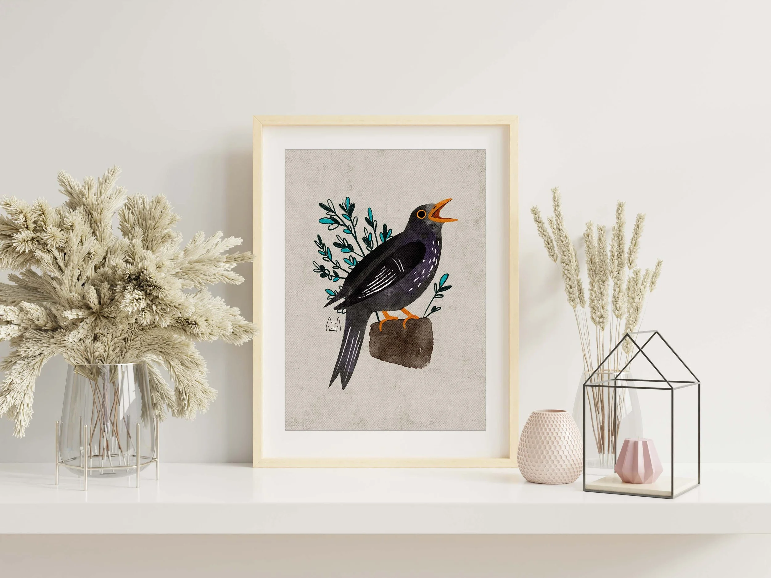 AP-116 common blackbird art print-2.jpg
