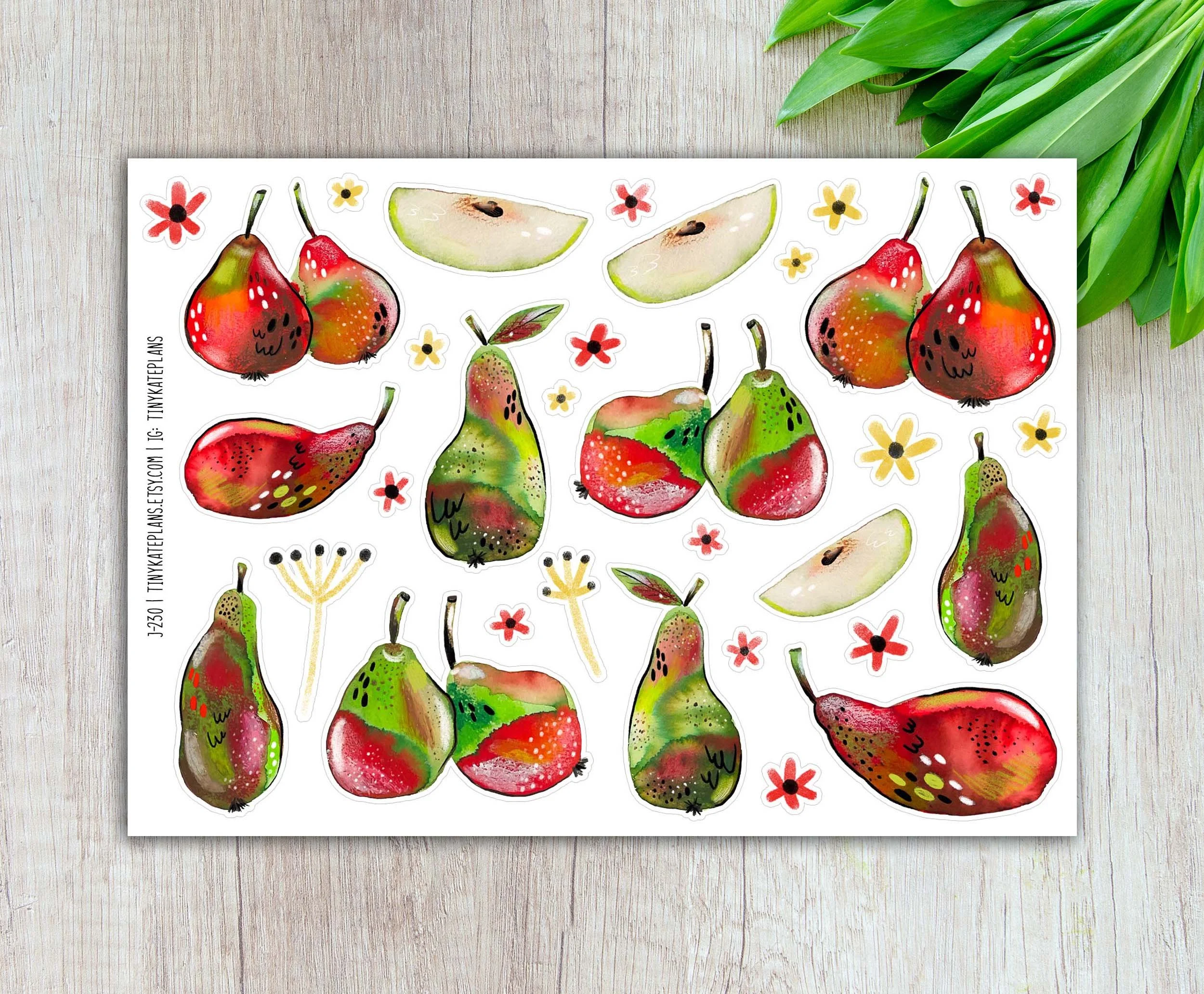 Happy Pears Planner Stickers, Summer Fall Fruit Art Stickers. J-230