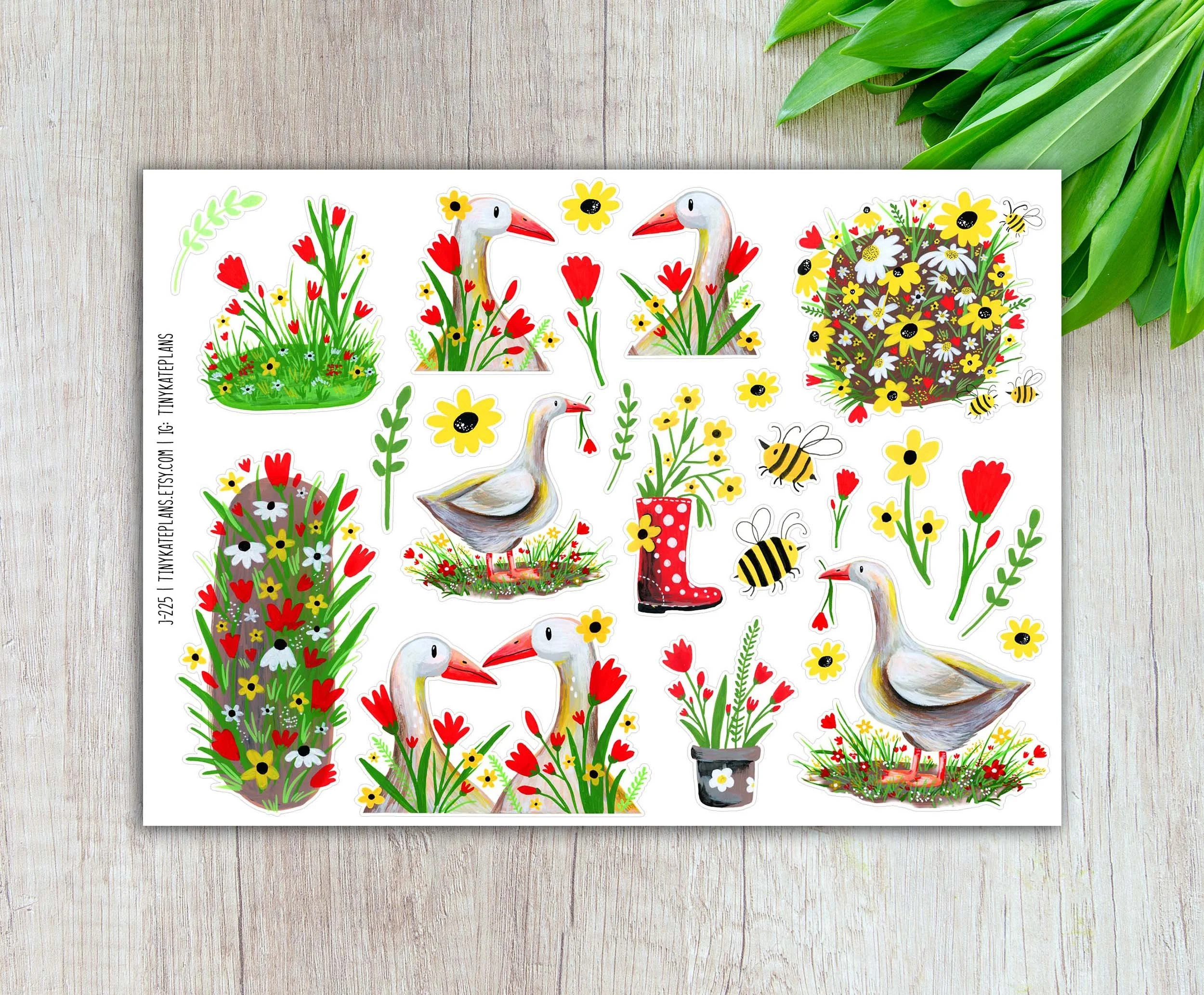 Summer Geese Love Planner Stickers, Spring Bird Planner Stickers, Summer Stickers, Goose Bujo Stickers. J-225
