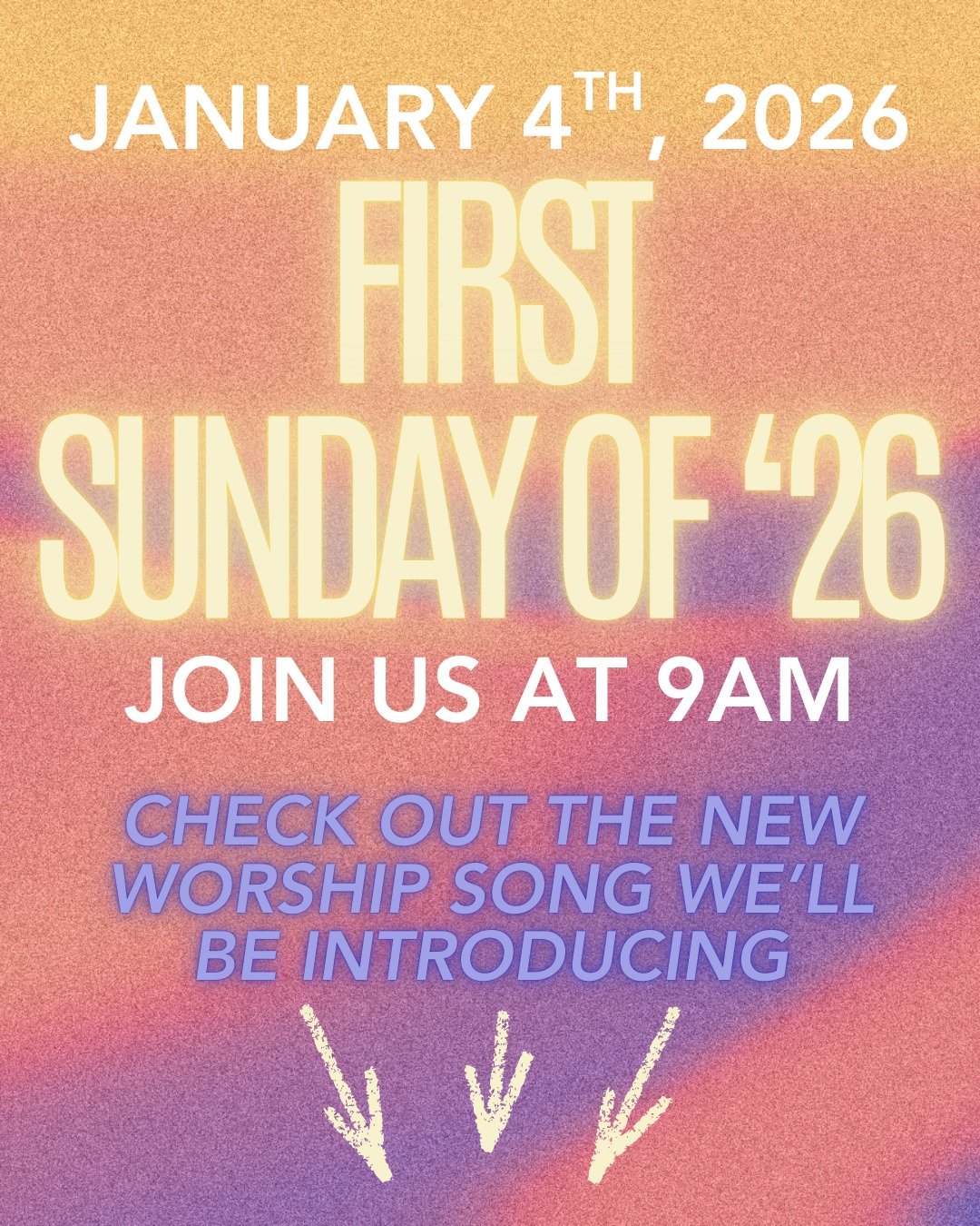 We can't wait to see you for the FIRST SUNDAY OF 2026! We'll be kicking off our month of prayer and fasting, and we'll be introducing a new worship song that you can check out at the link in our bio. 

We can't wait to kick off 2026 with you and Jesu