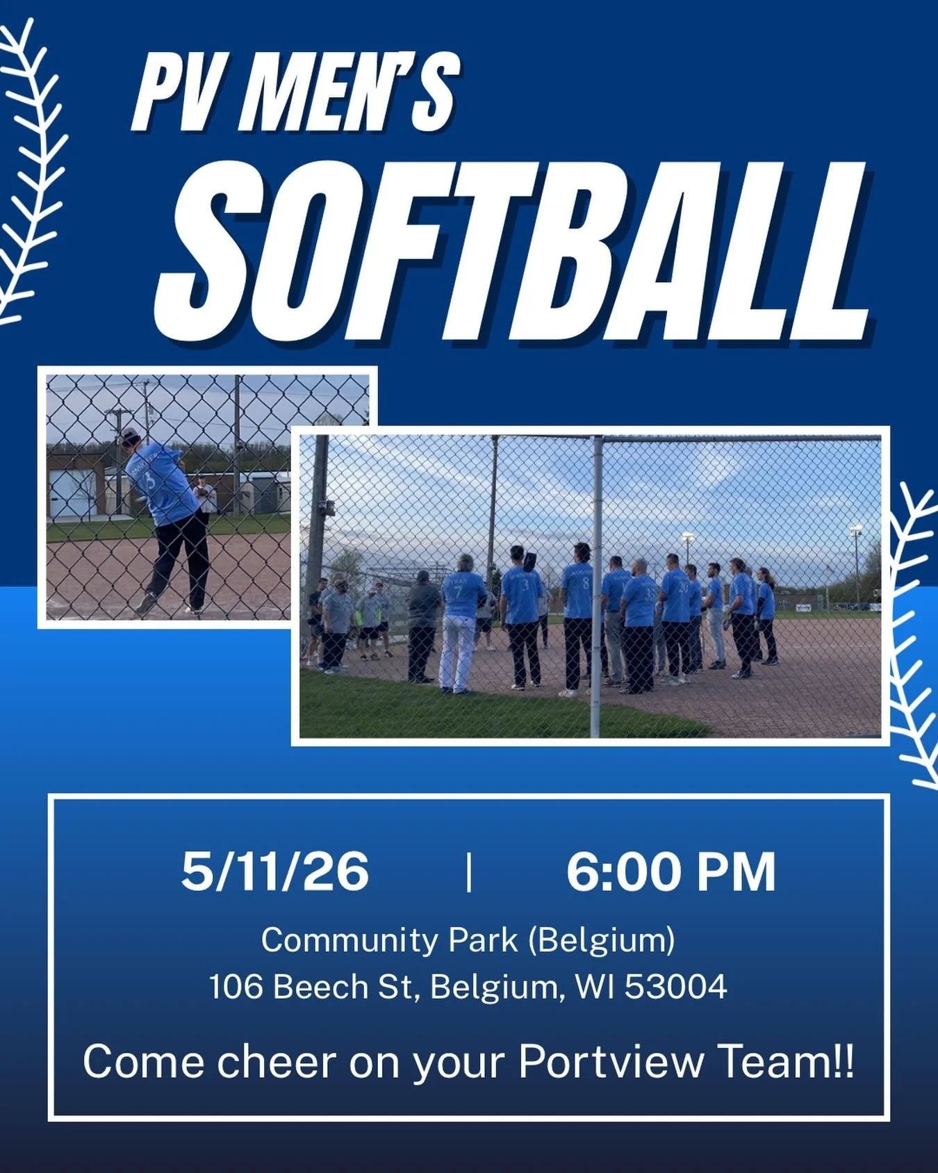 This past Monday our PV men&rsquo;s softball season kicked off! We&rsquo;re excited to cheer on our Portview men again this season! The next game is Monday, May 11th at 6 PM at Community Park in Belgium! We hope you&rsquo;ll join us to spend time tog