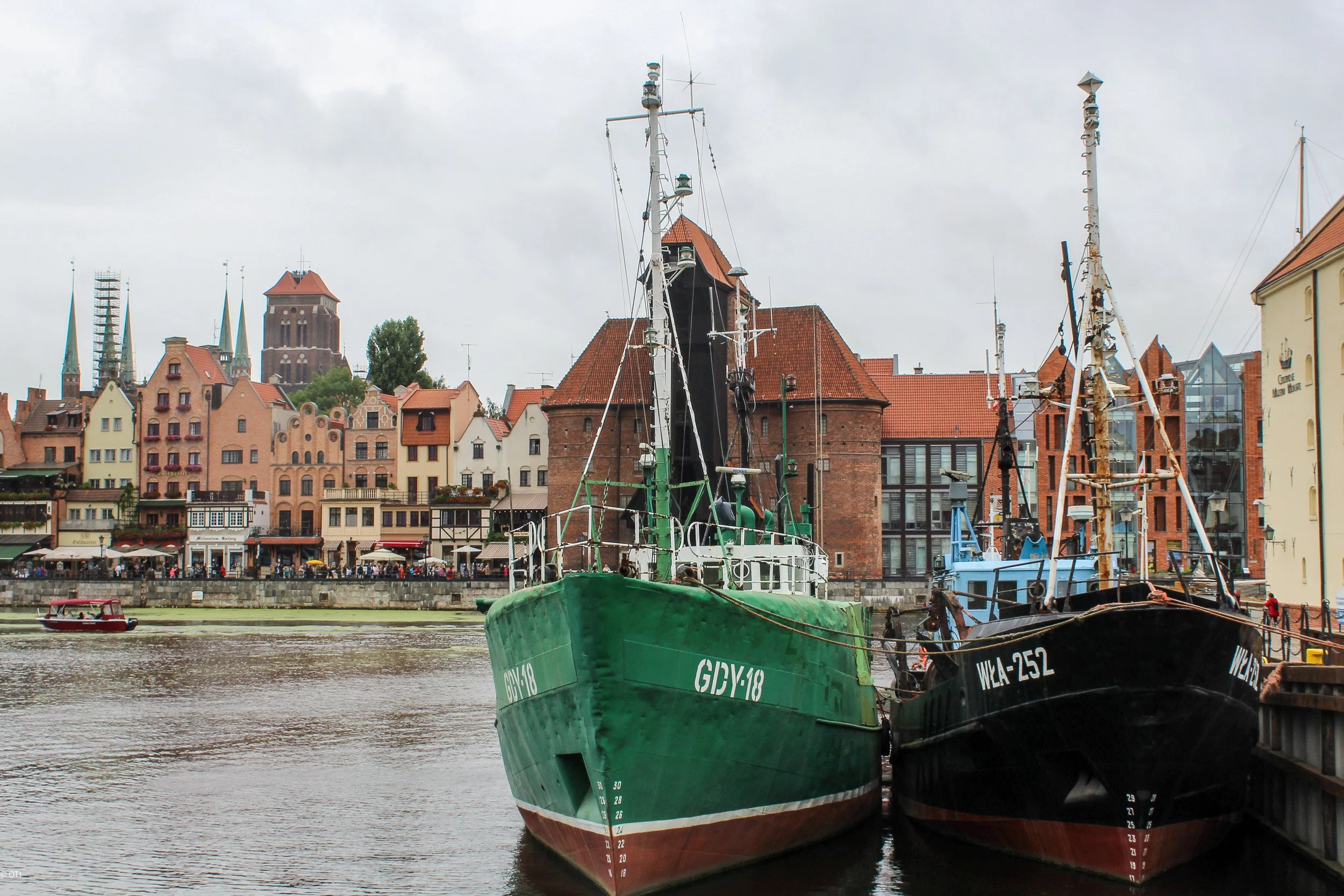 Ships on the Motlawa River in Gdańsk, Poland