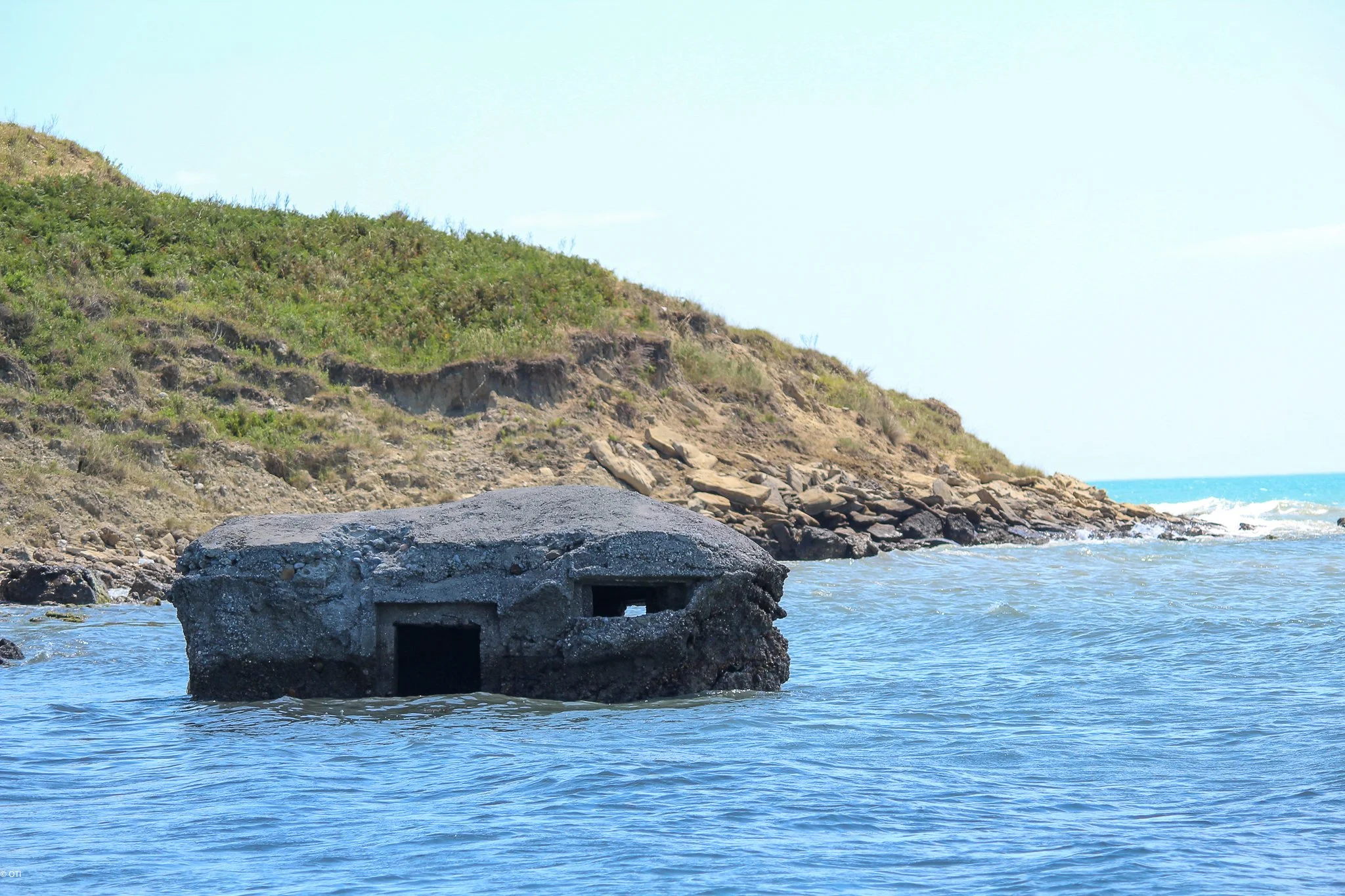An old bunker sits in the Adriatic Sea near Durrës, Albania.