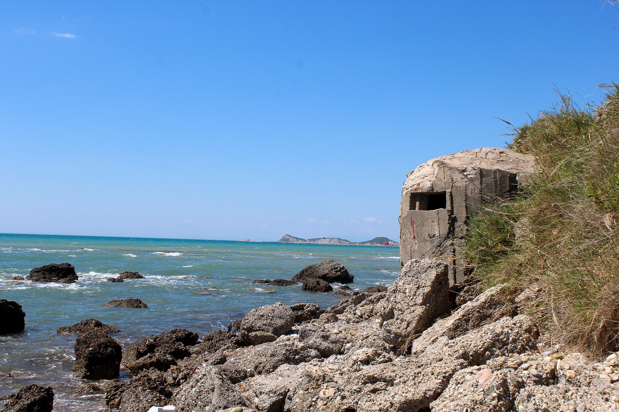 An old bunker sits in the Adriatic Sea near Durrës, Albania.