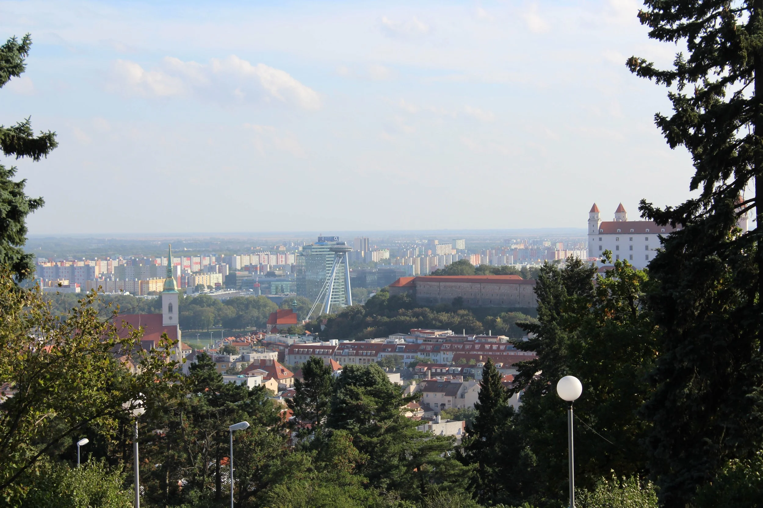 Bratislava Skyline with Most SNP, Bratislava Castle, and Saint Martin's Cathedral