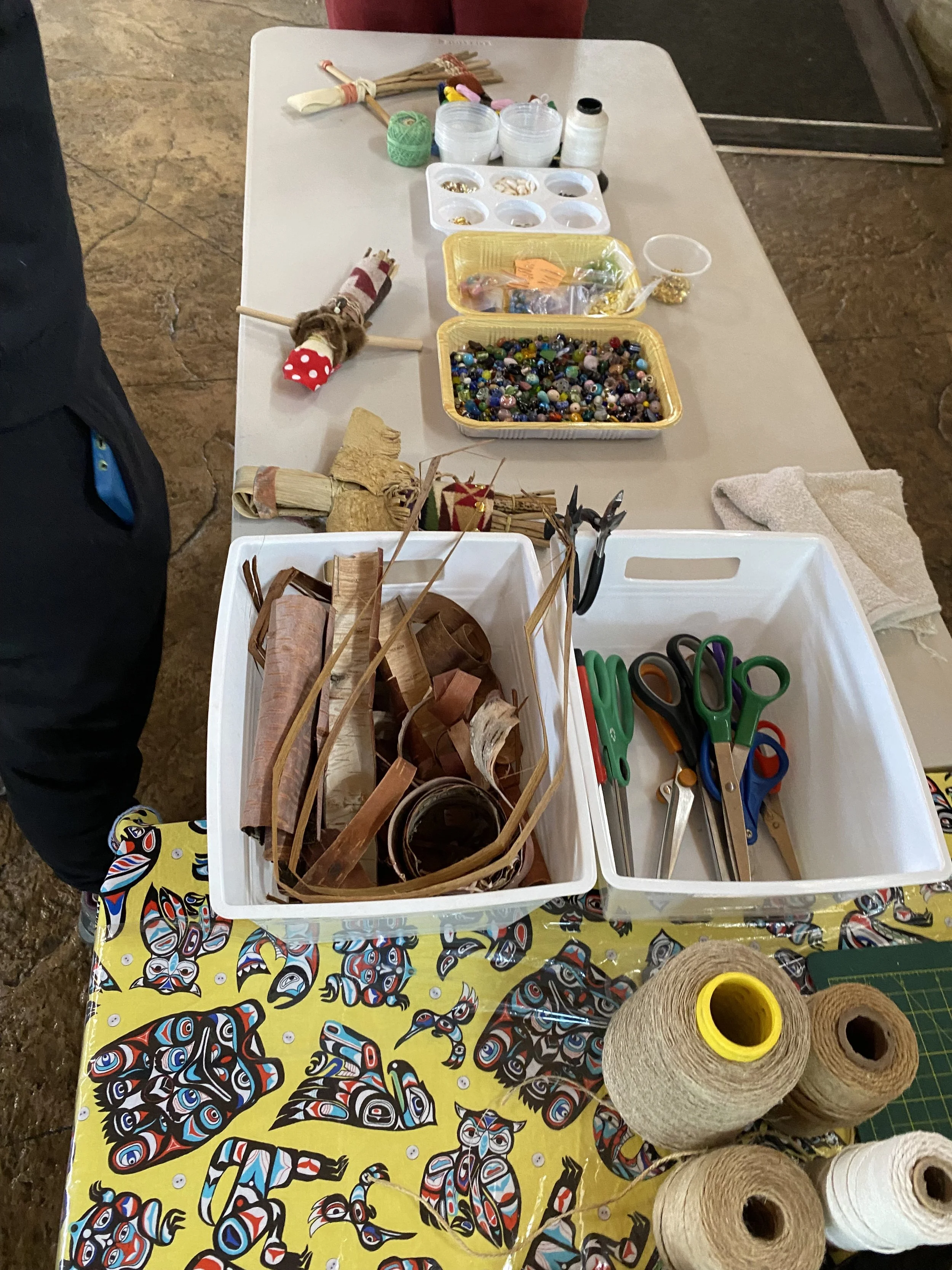 Supplies provided for the corn husk dolls made at the En'owkin Centre
