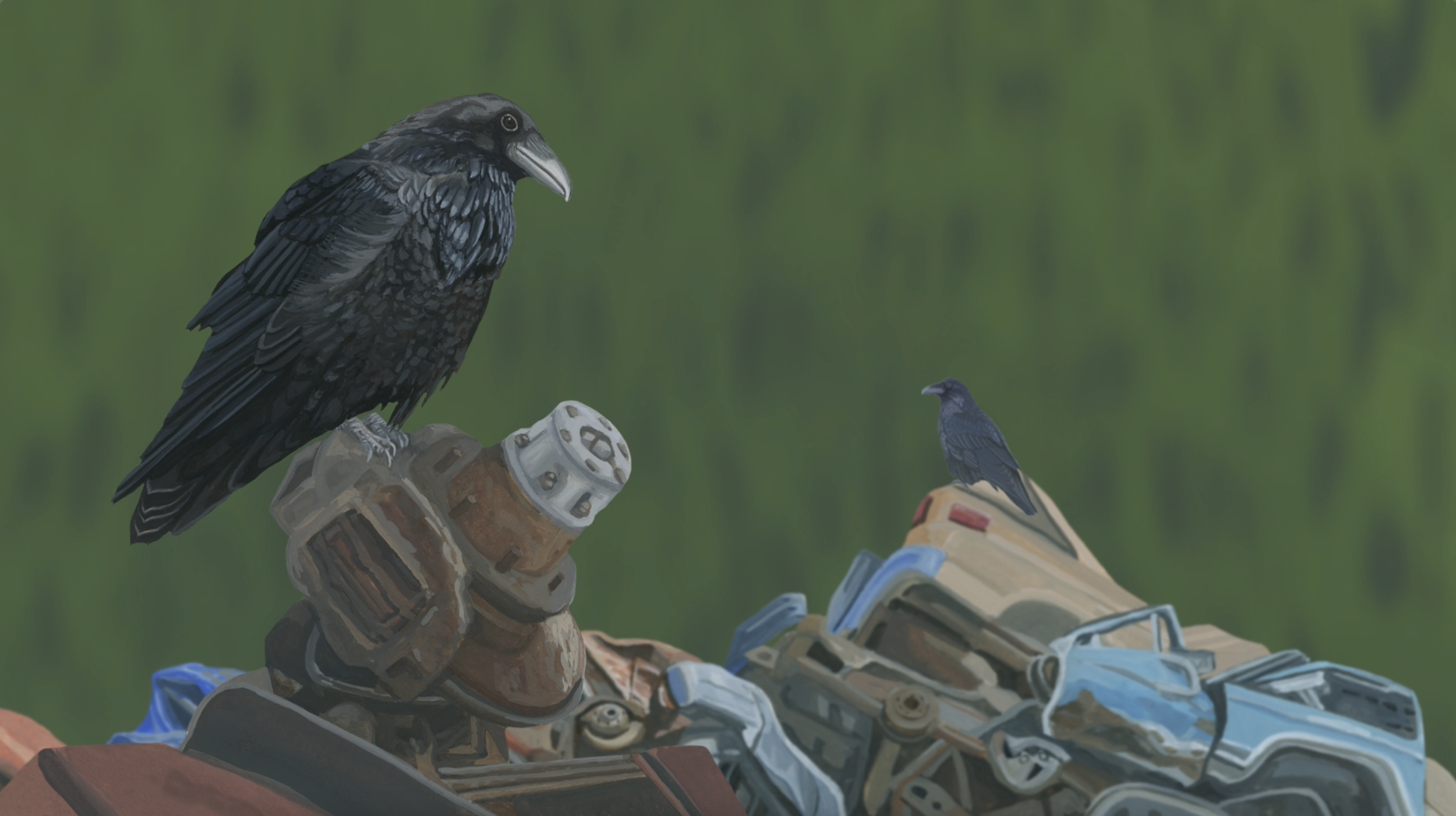 Still from Ravens at Quigley Landfill, Chantal Rousseau, animation with audio, 1 minute 15 seconds, 2024