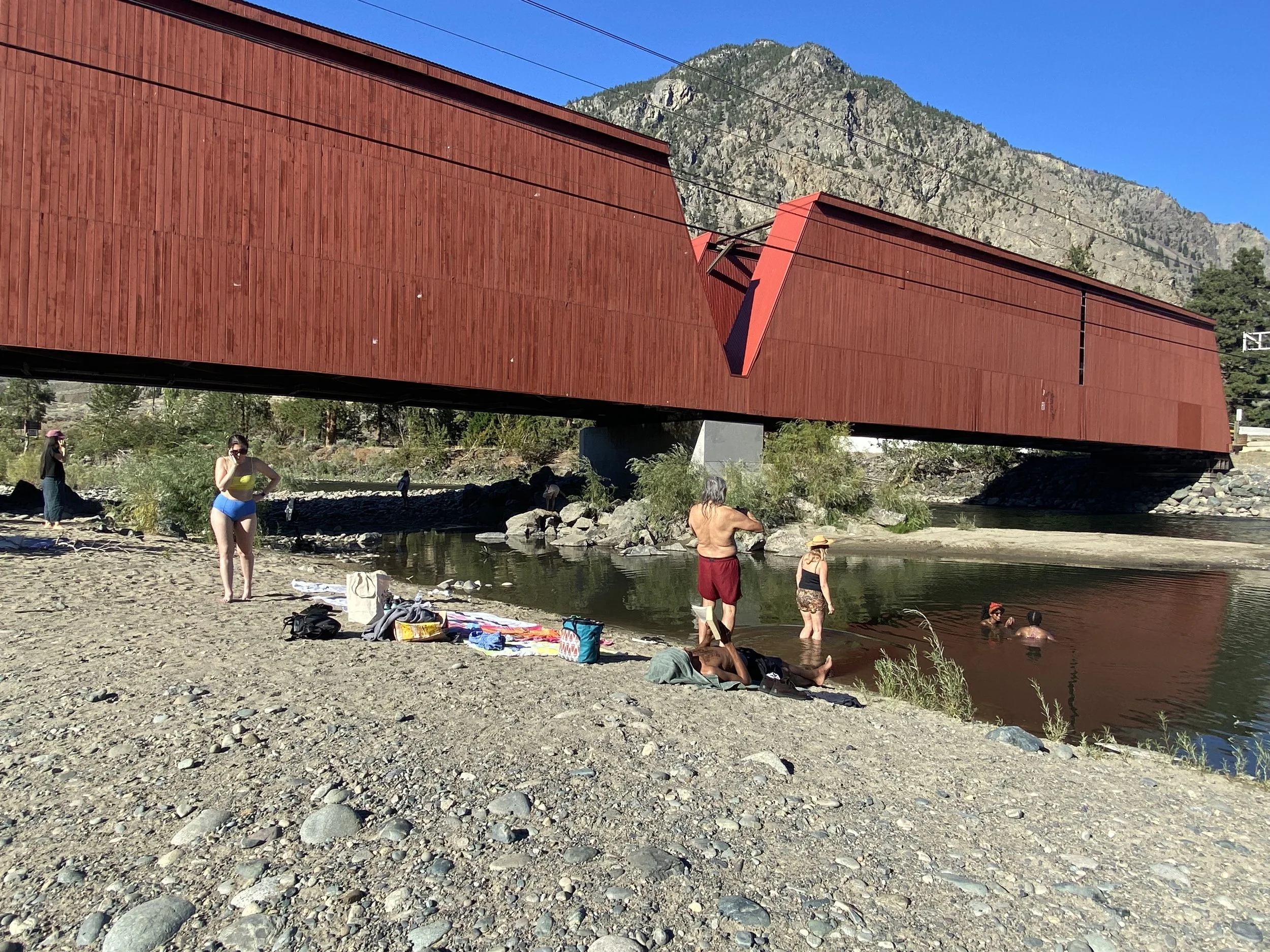 Enjoying a dip at the Red Bridge