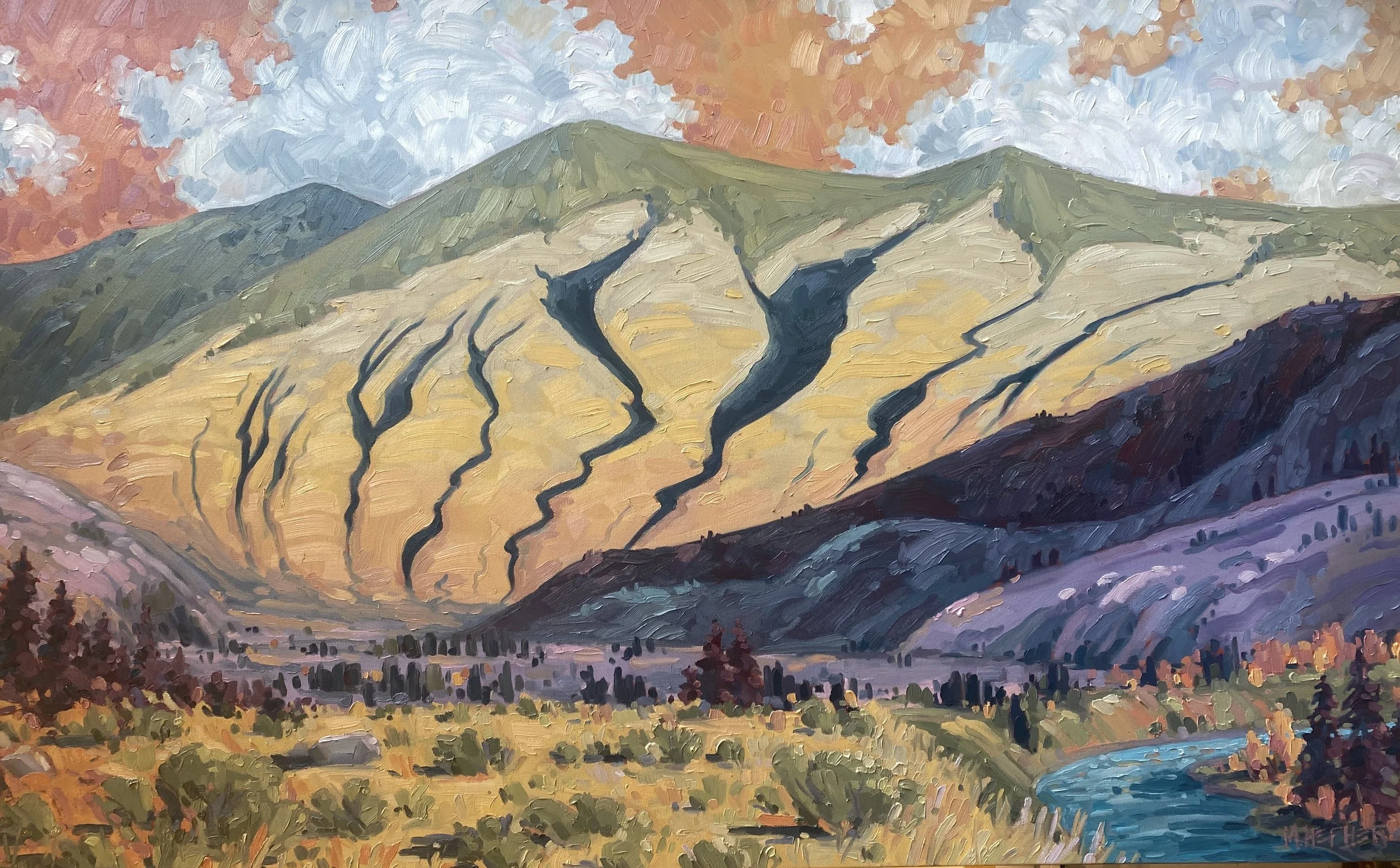 "Where The River Cuts Through The Plain" (2024), oil on canvas, 48 x 30 inches