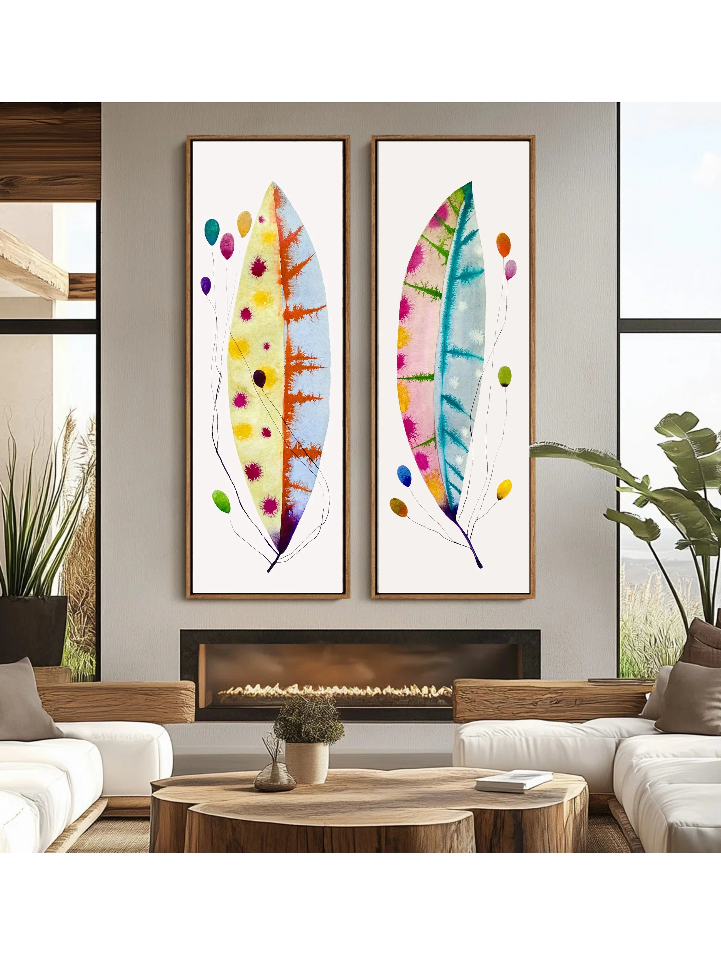 Feather Plant Leaves Diptych