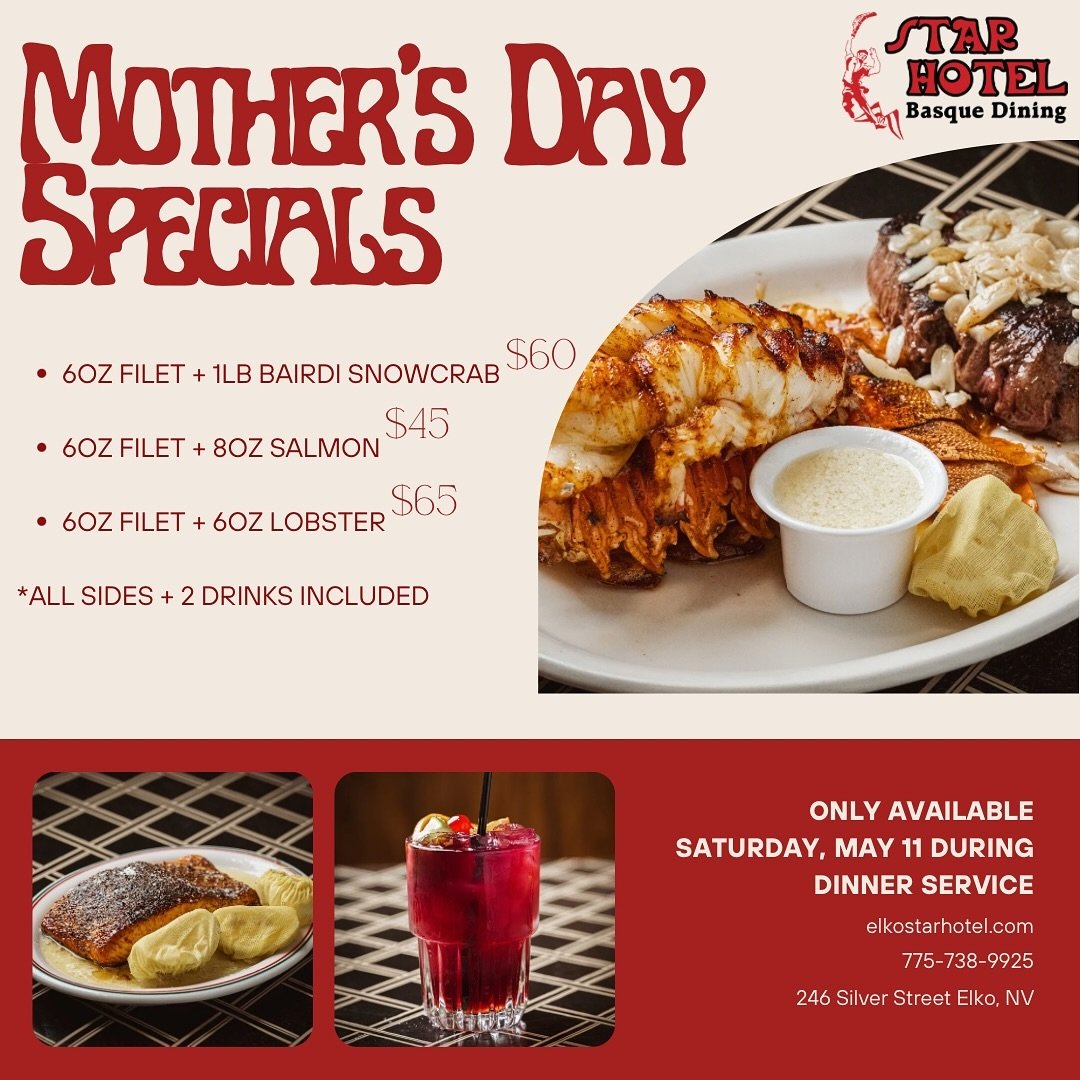 Celebrate the mom(s) in your life with one of our delicious specials this Saturday evening! Choose from 3 tasty options selected just for her! This deal is available only during our Saturday dinner service, so don&rsquo;t miss out on May 11! Happy Mo