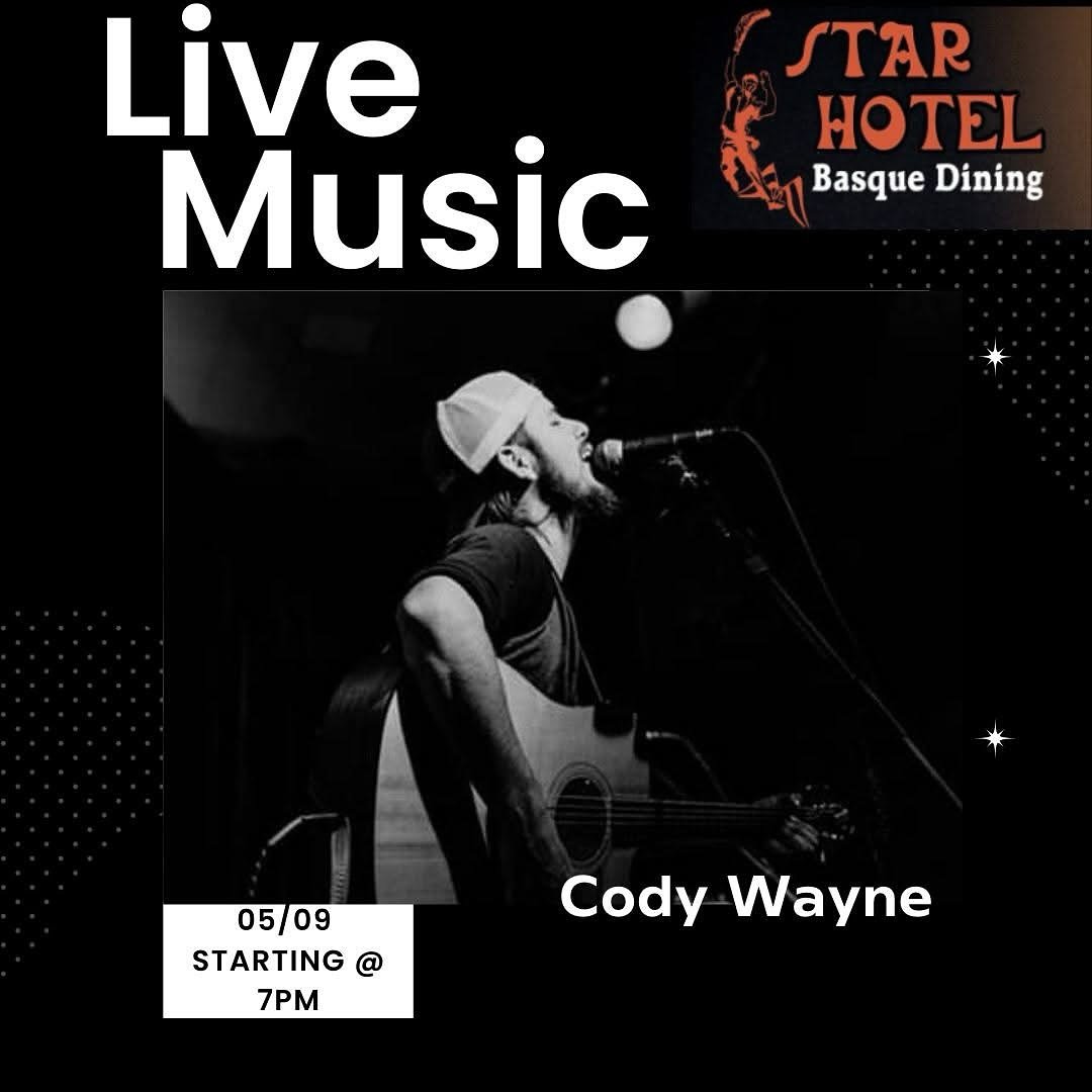 Cody Wayne will be serving live tunes tomorrow evening at 7pm! Join us for dinner and a show! 🎉⭐️