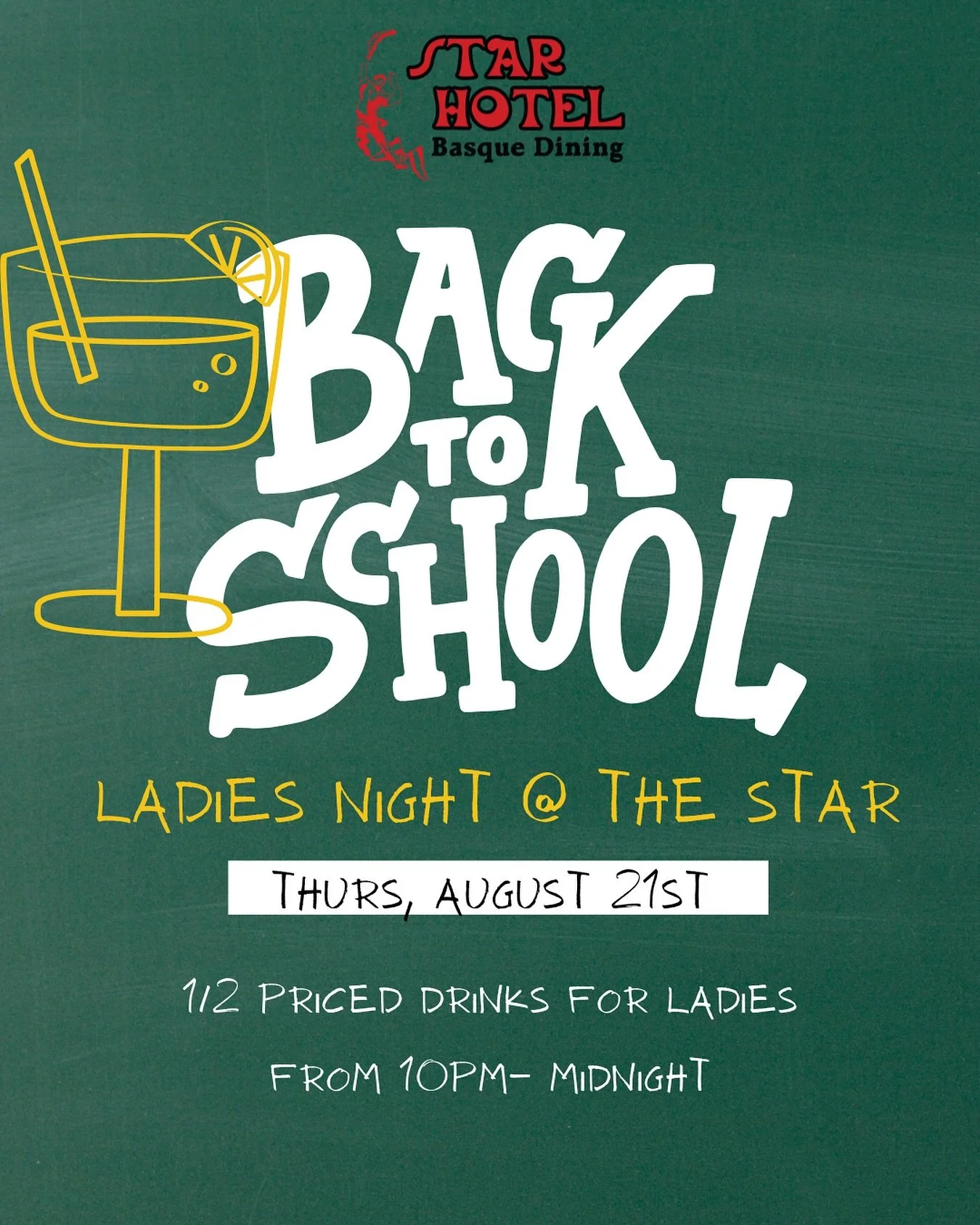 It&rsquo;s our FINAL Ladies Night of the summer!☀️ Join us this Thursday for a &lsquo;back to school&rsquo; themed night of fun and community! 🍎 ✏️ As always, gals will get 1/2 priced drinks from 10pm-midnight! We will also be raffling off our goodi