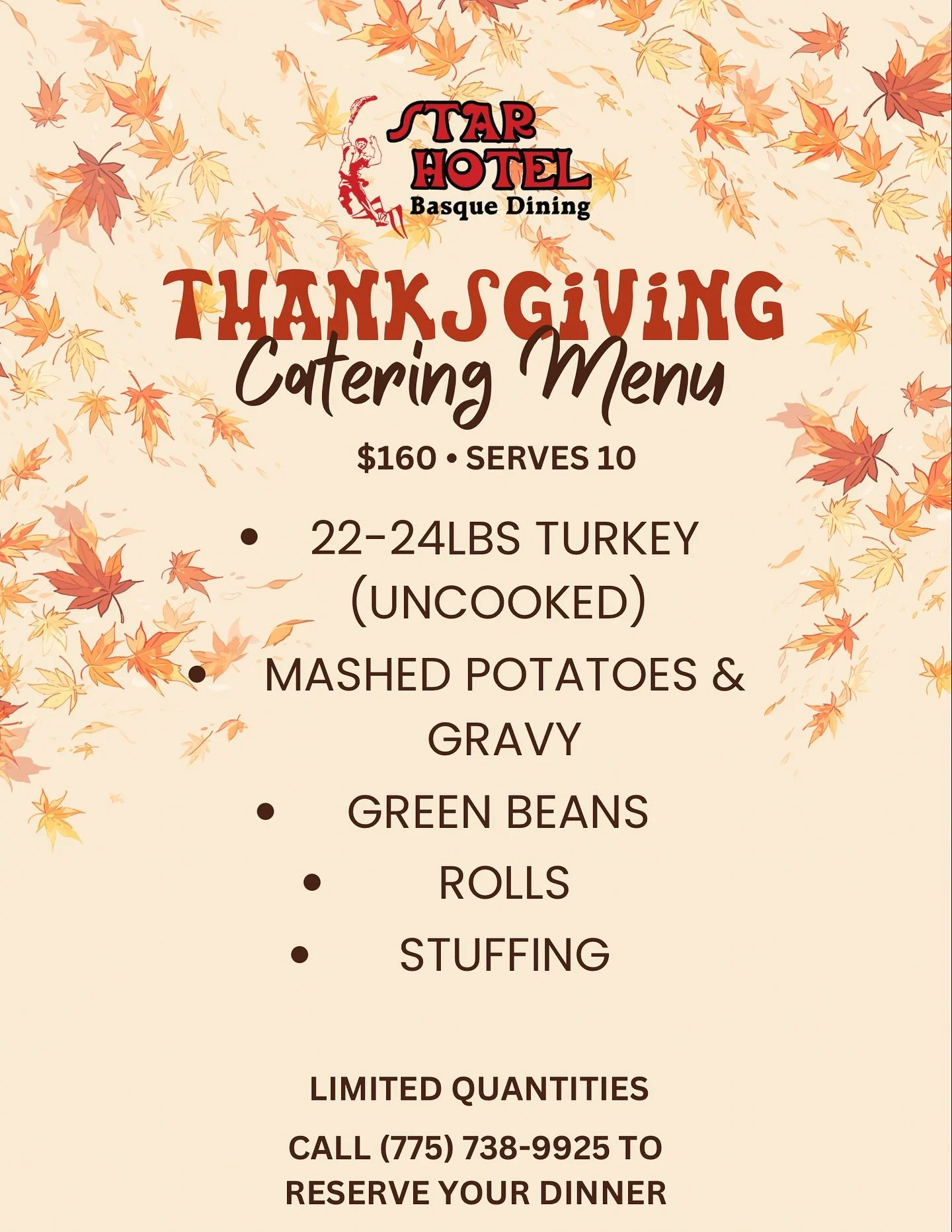 Our catered Thanksgiving feast is back! 🦃 
Let us take the stress out of your holiday prep this year. Our Thanksgiving Catering Package has everything you need to serve a delicious feast for 10!

$160 &mdash; Includes:
✨ 22&ndash;24 lb whole turkey 