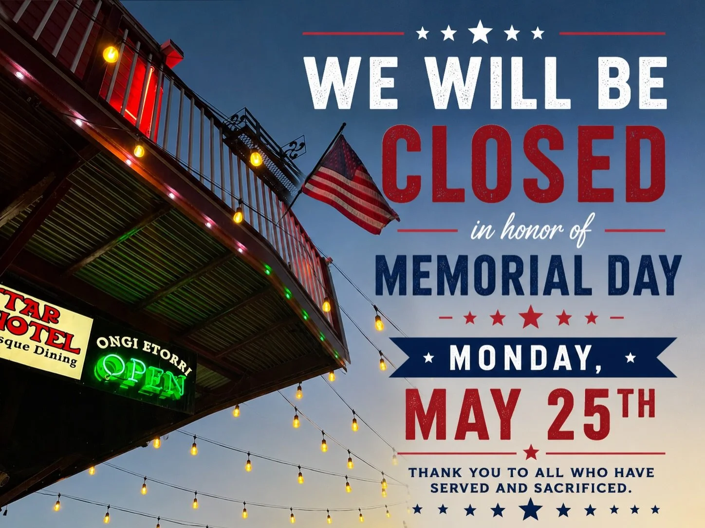 In honor of Memorial Day, The Star will be closed Monday, May 25th as we remember and honor those who served. 🇺🇸⭐️