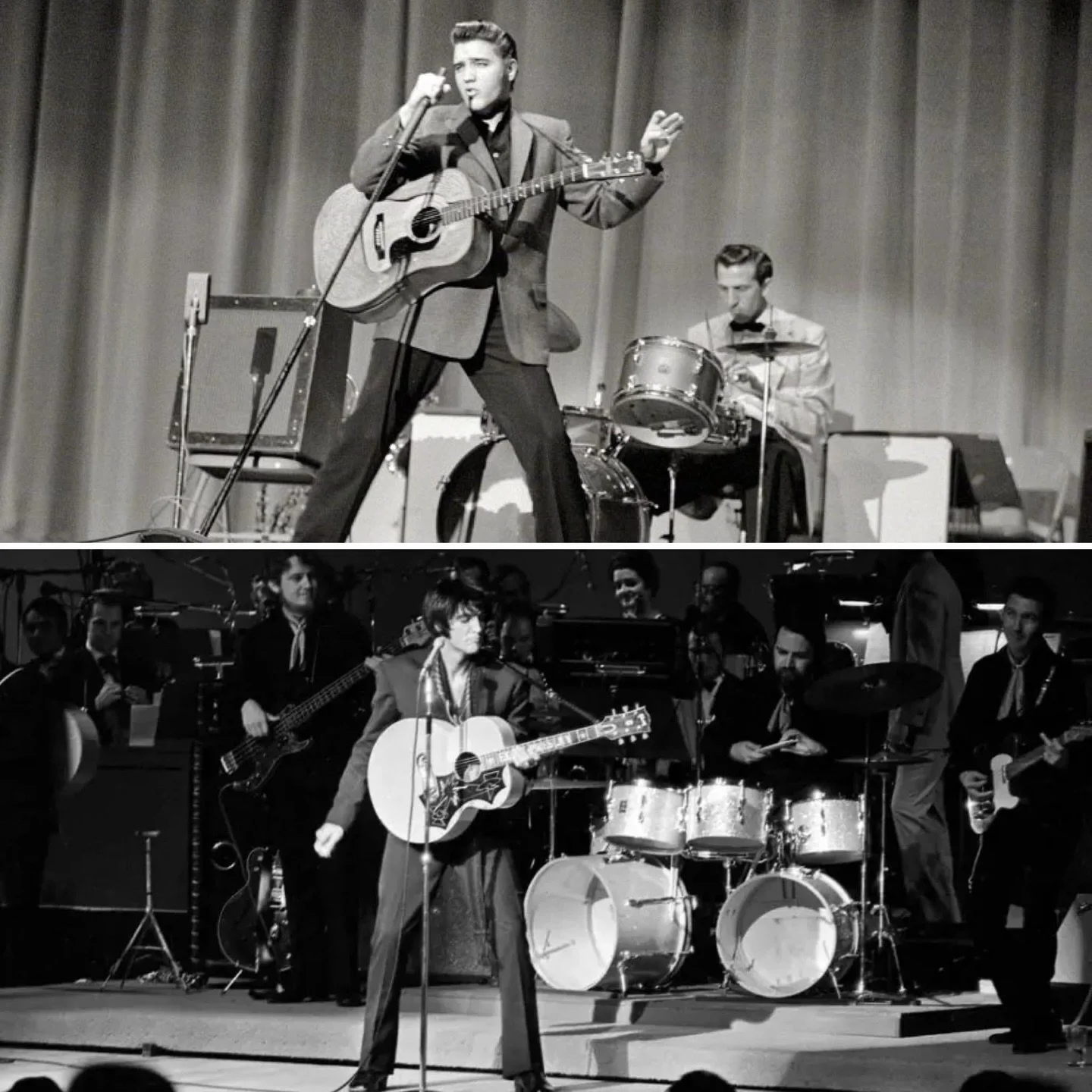 Elvis In Las Vegas! 1956 at the New Frontier Hotel and 1969 at the Las Vegas International Hotel.