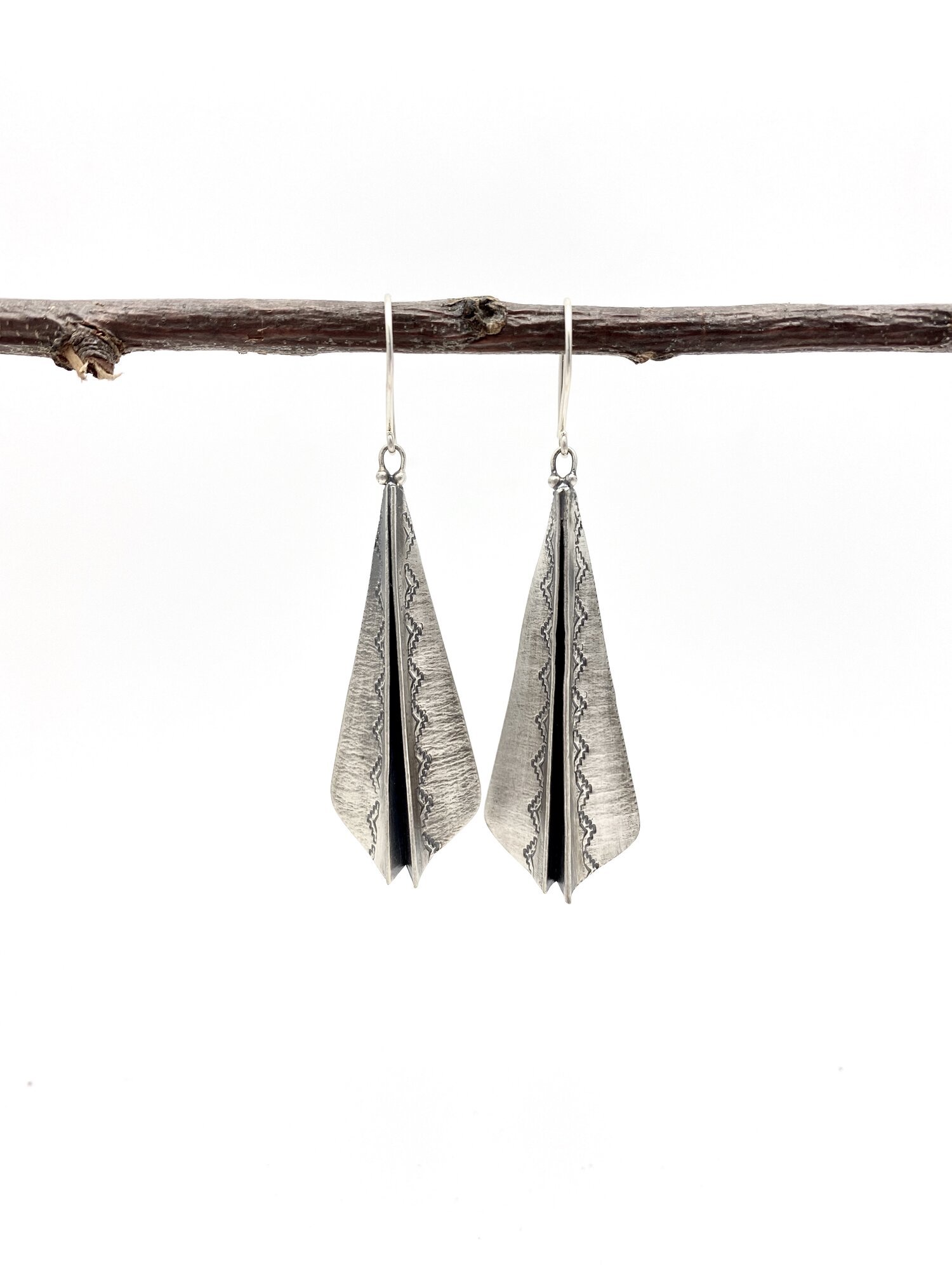 SILVER PLEATED WING EARRINGS