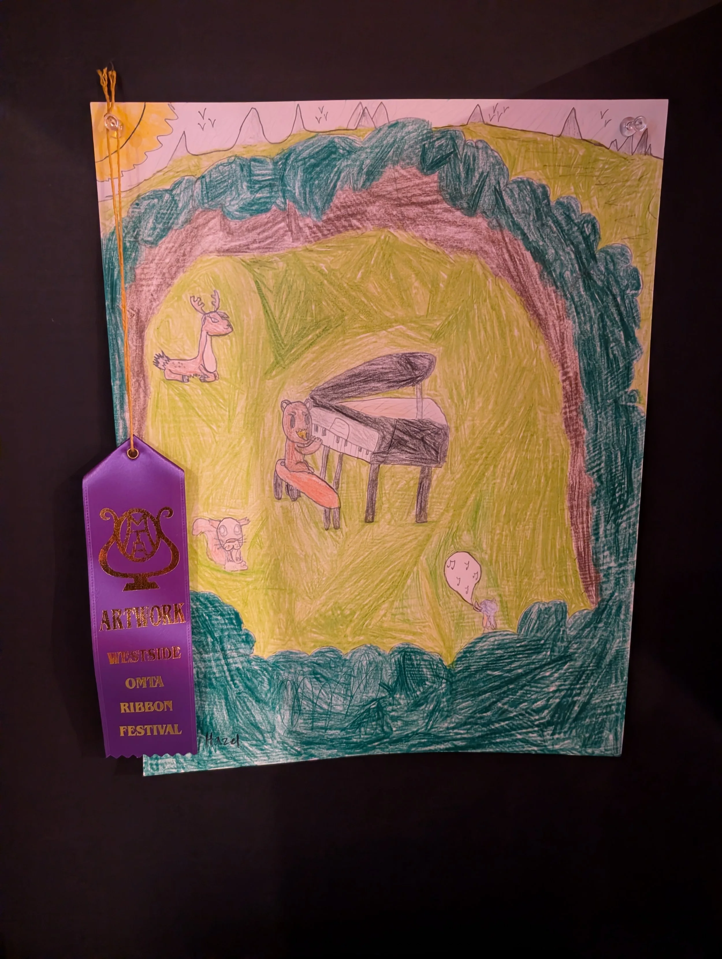 Pianist playing in a forest with animals.