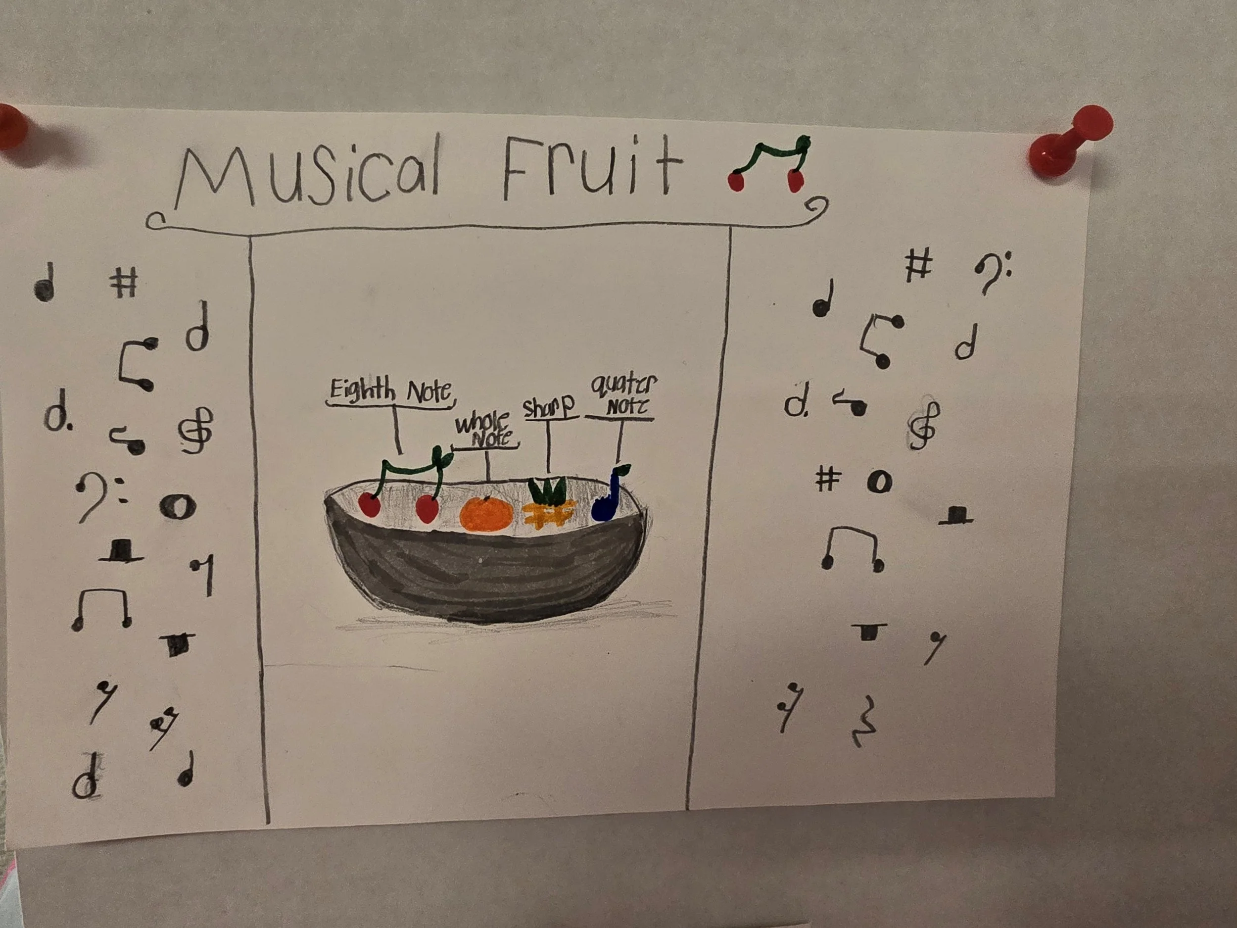 Drawing titled Musical Fruit