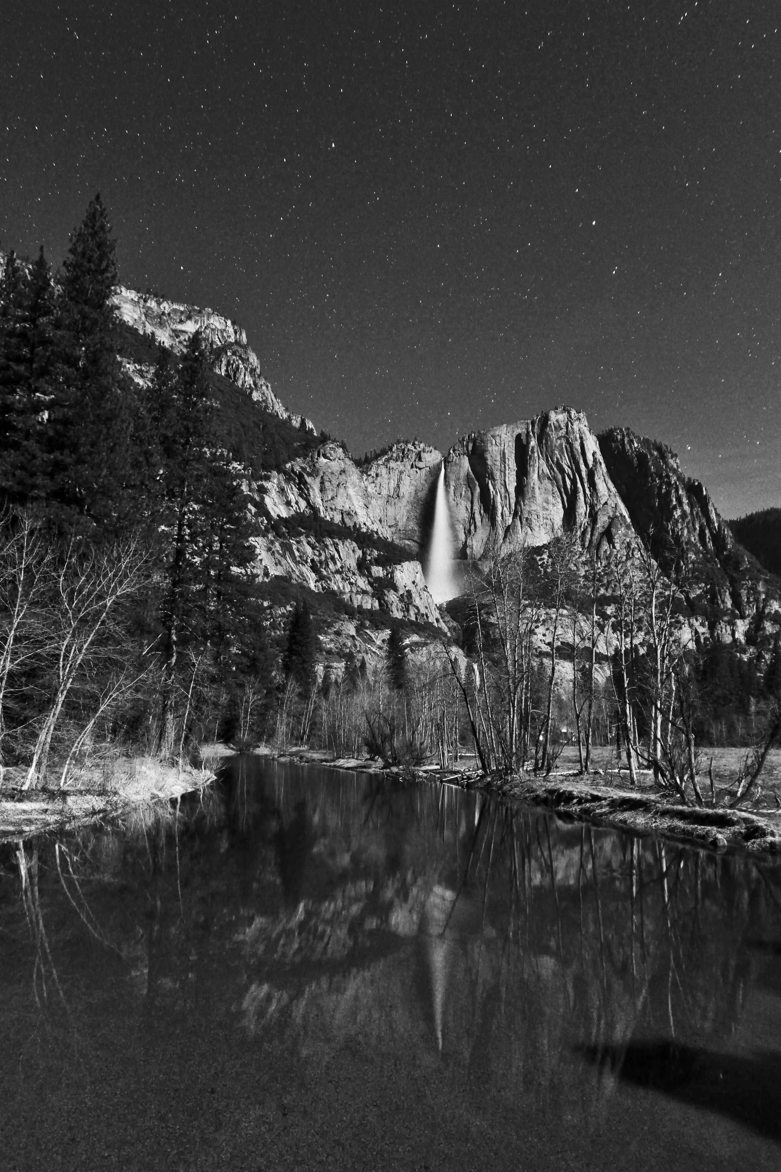 57. Yosemite Falls At Night From The Swinging Bridge: Yosemite National Park, CA