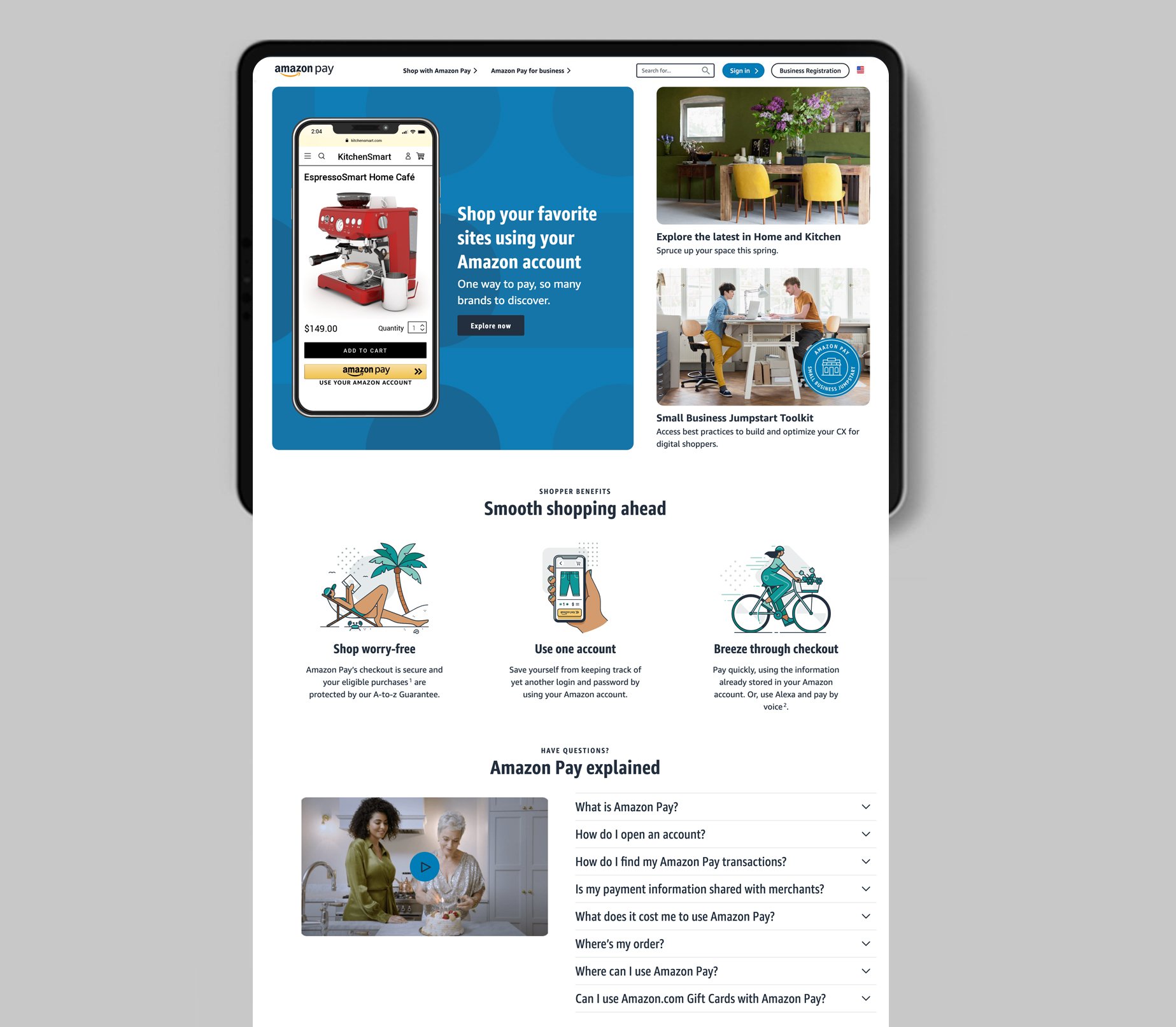 The Pay homepage on a device