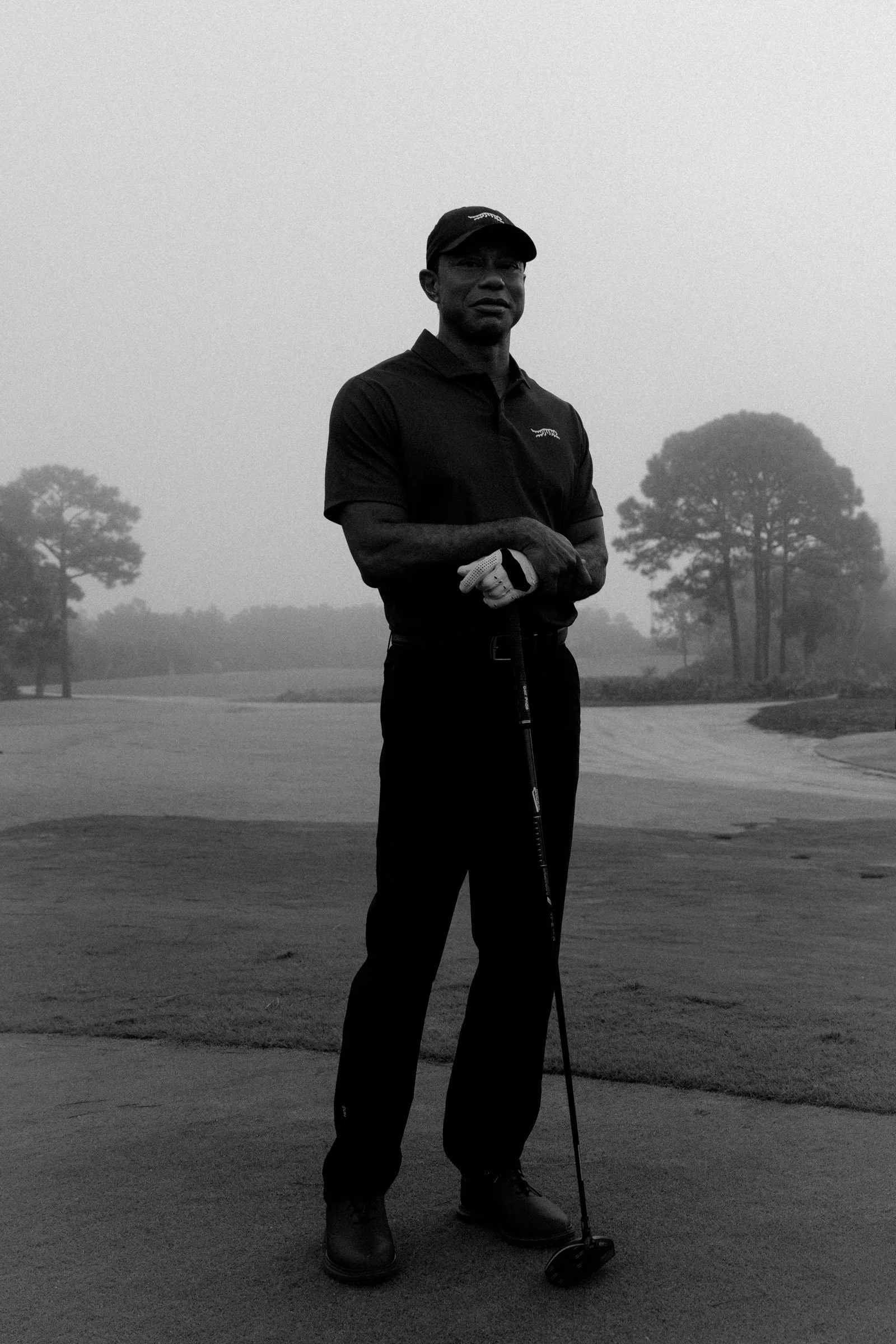 Tiger Woods photographed for a premium golf apparel brand, Sun Day Red, advertising campaign by Los Angeles commercial photographer Garrett Byrum. Golf advertising photographer.