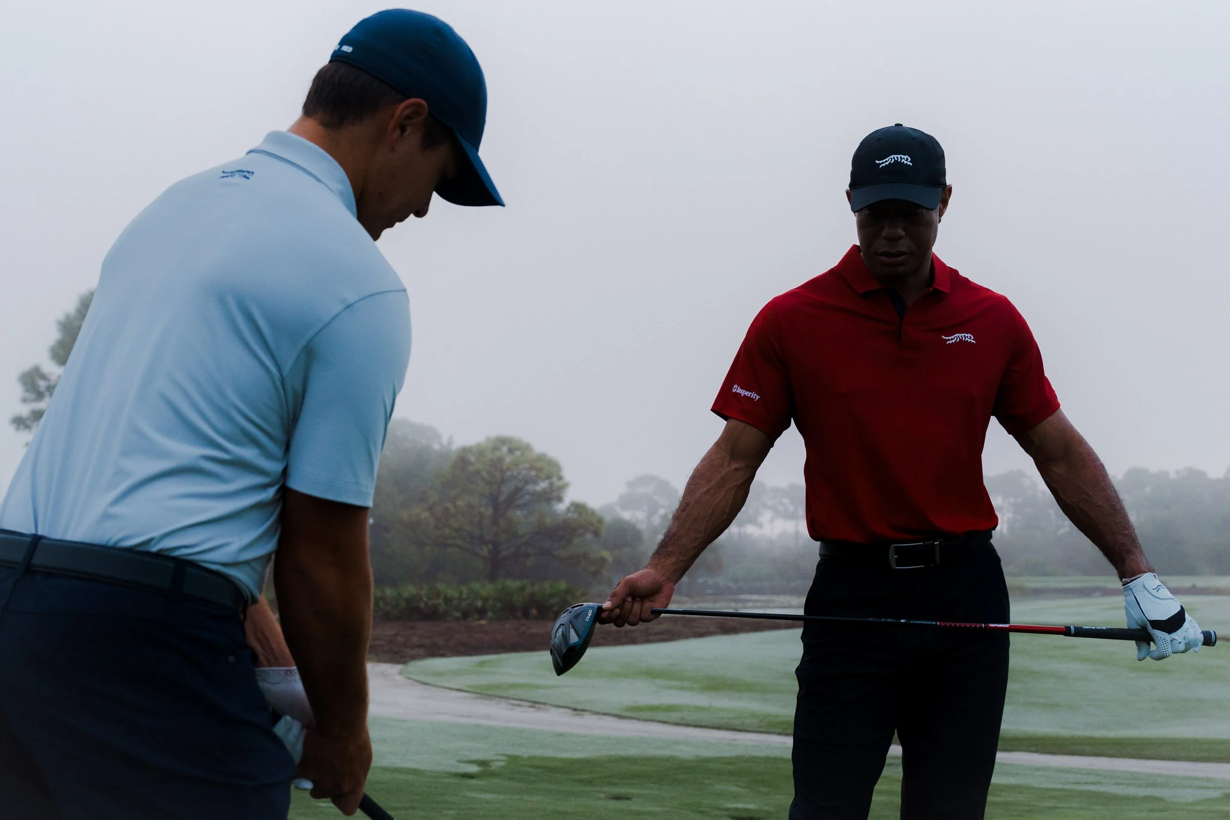 Tiger Woods photographed for a premium golf apparel brand, Sun Day Red, advertising campaign by Los Angeles commercial photographer Garrett Byrum. Golf advertising photographer.
