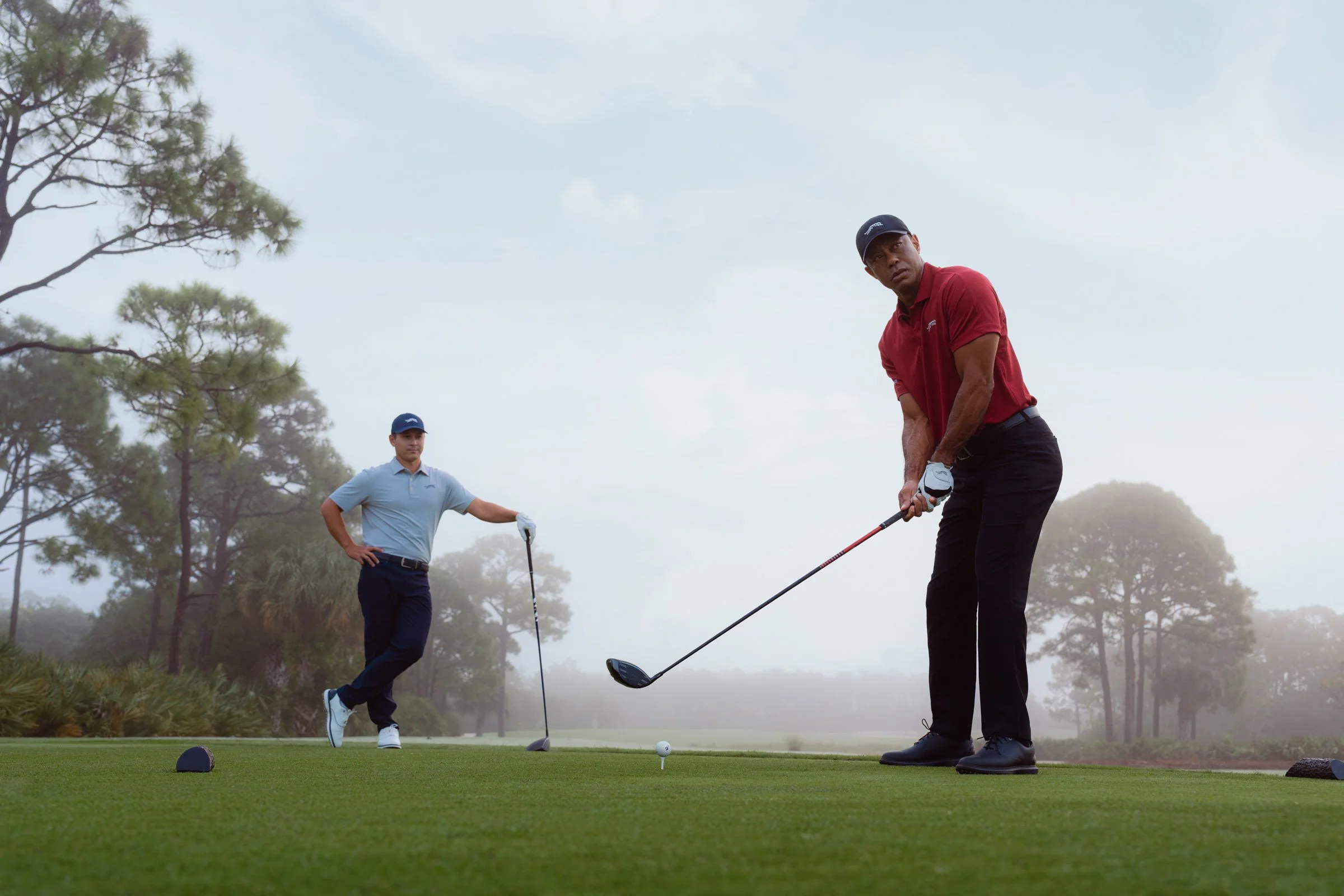 Tiger Woods photographed for a premium golf apparel brand, Sun Day Red, advertising campaign by Los Angeles commercial photographer Garrett Byrum. Golf advertising photographer.