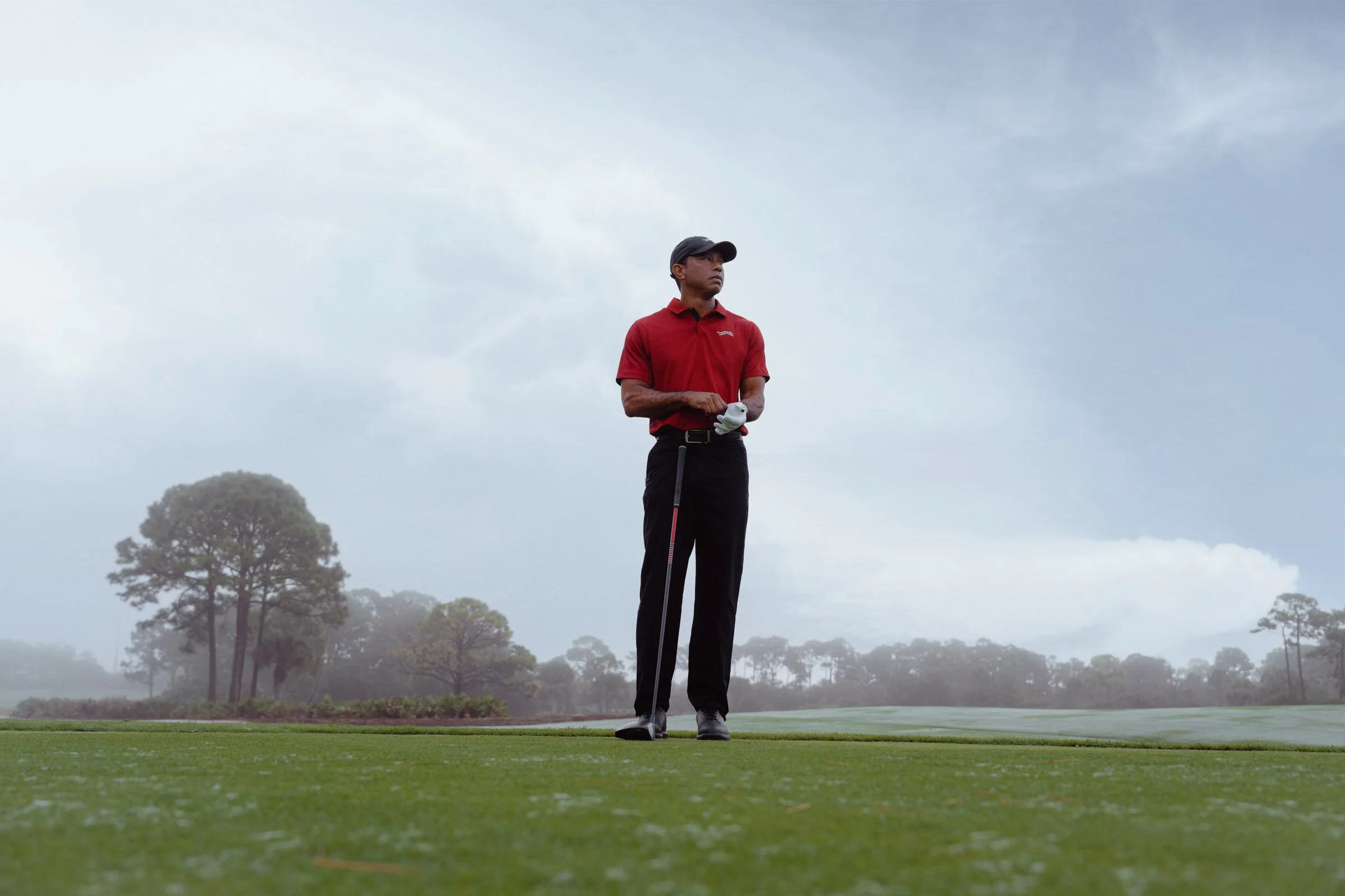 Tiger Woods photographed for a premium golf apparel brand, Sun Day Red, advertising campaign by Los Angeles commercial photographer Garrett Byrum. Golf advertising photographer.