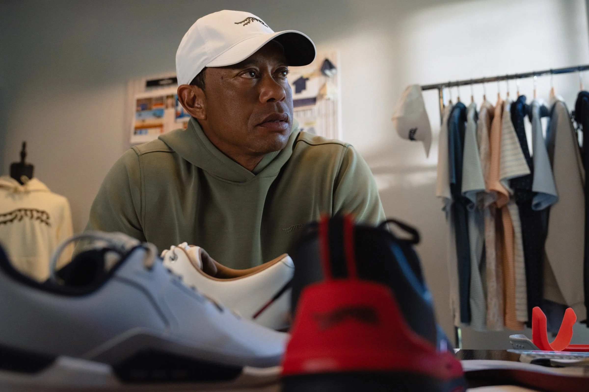 Tiger Woods photographed for a premium golf apparel brand, Sun Day Red, advertising campaign by Los Angeles commercial photographer Garrett Byrum. Golf advertising photographer.
